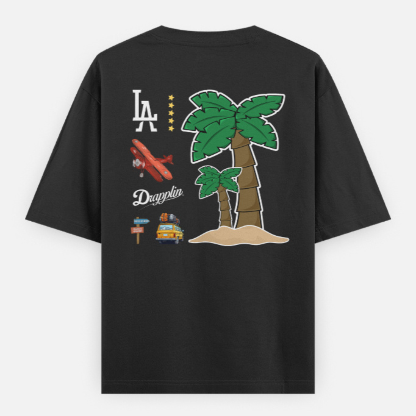 Travel Black Premium Oversized Back Printed T-shirt