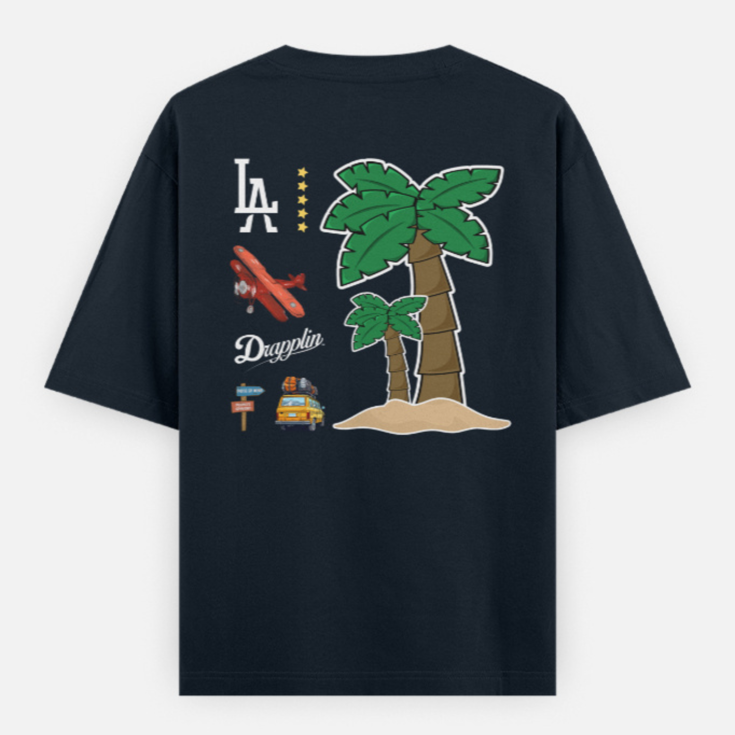 Travel Navy Blue Premium Oversized Back Printed T-shirt