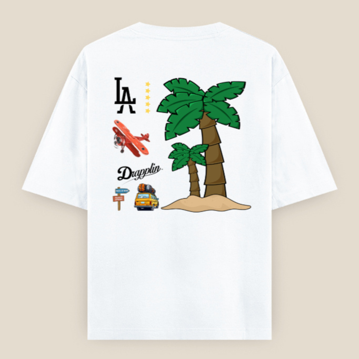 Travel White Premium Oversized Back Printed T-shirt