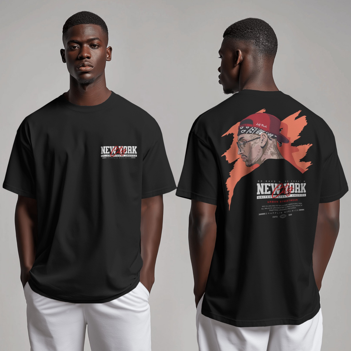 New York Premium Black Oversized Typography Back Printed T-shirt