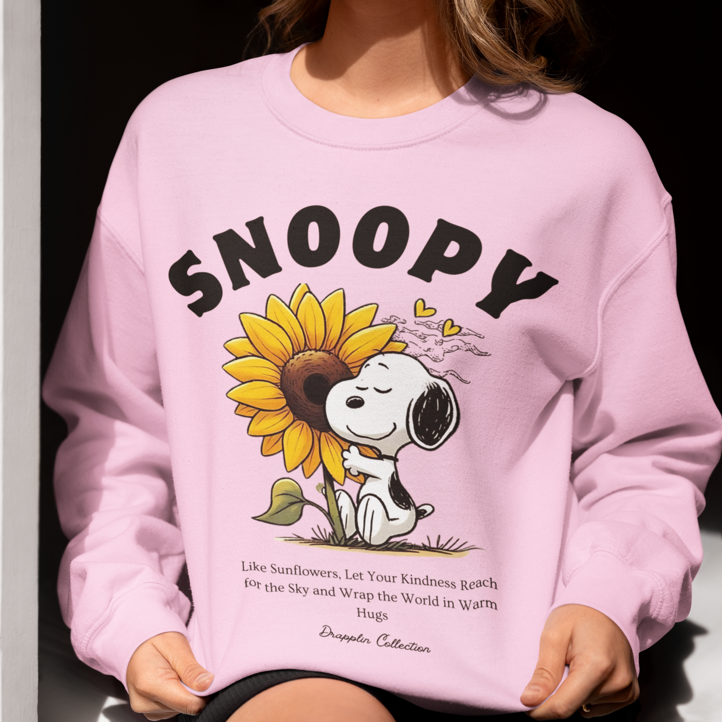 Snoopy Light Baby Pink Woman Regular Typographic Printed Sweatshirt