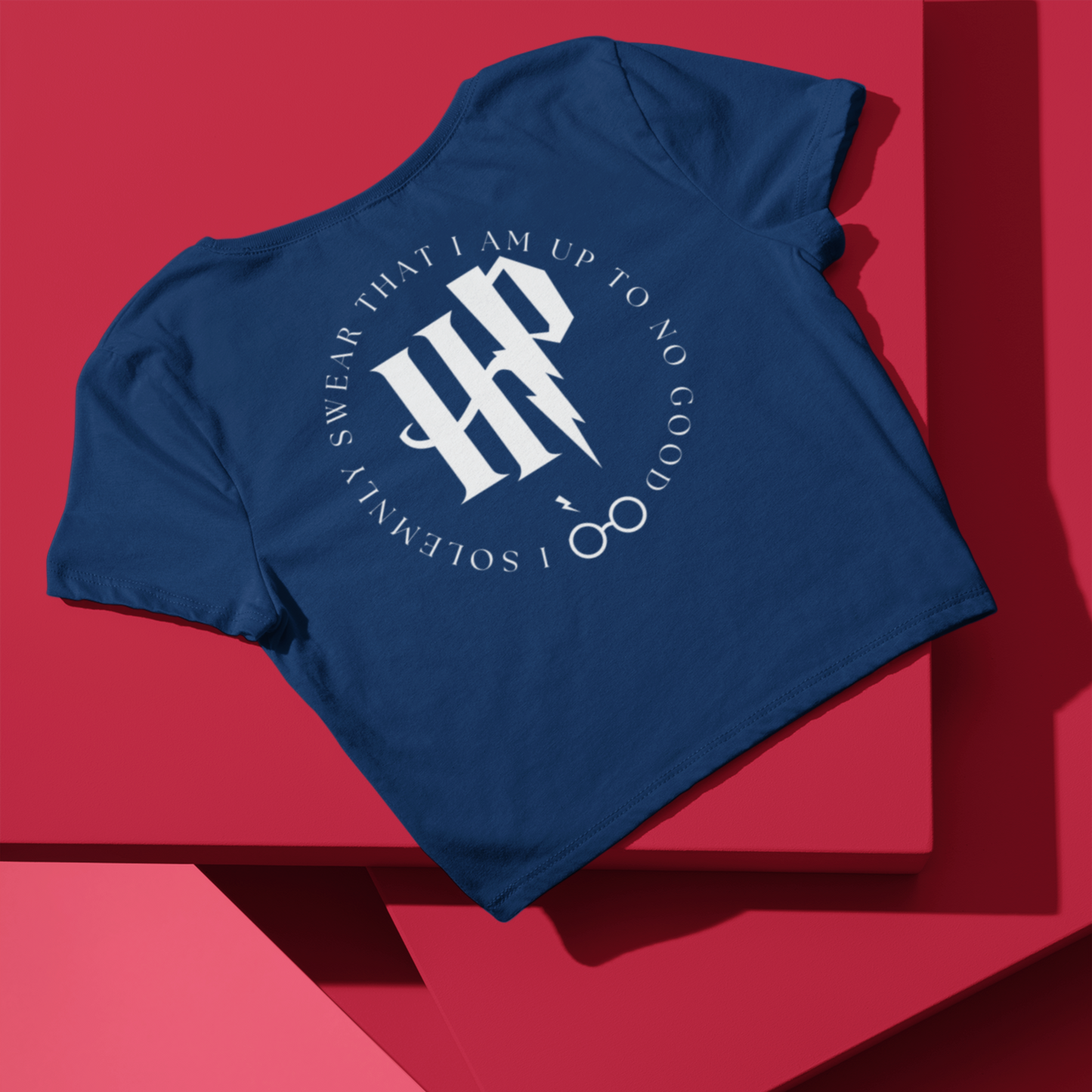 Women's Harry Potter Navy Blue Graphic Printed Crop Top T-shirt