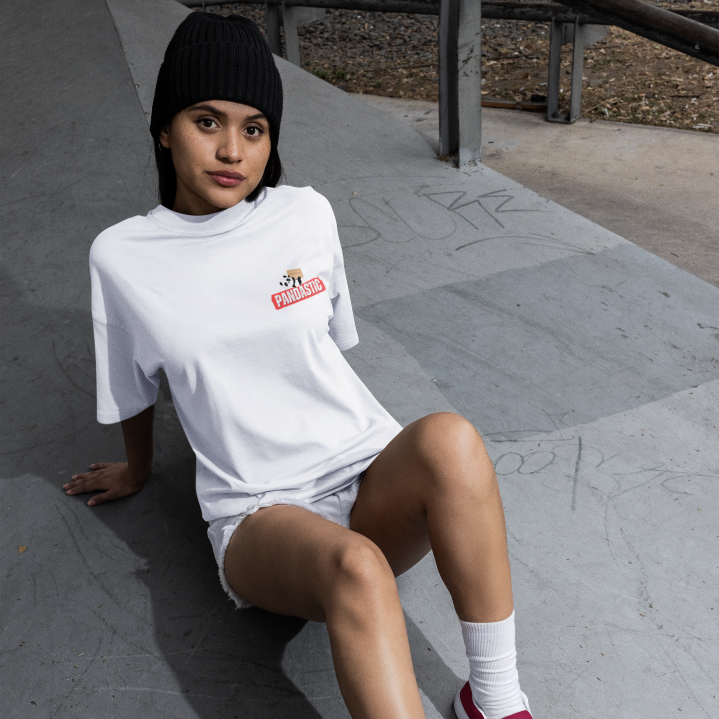 Pandastic Premium Woman White Oversized Printed T-shirt