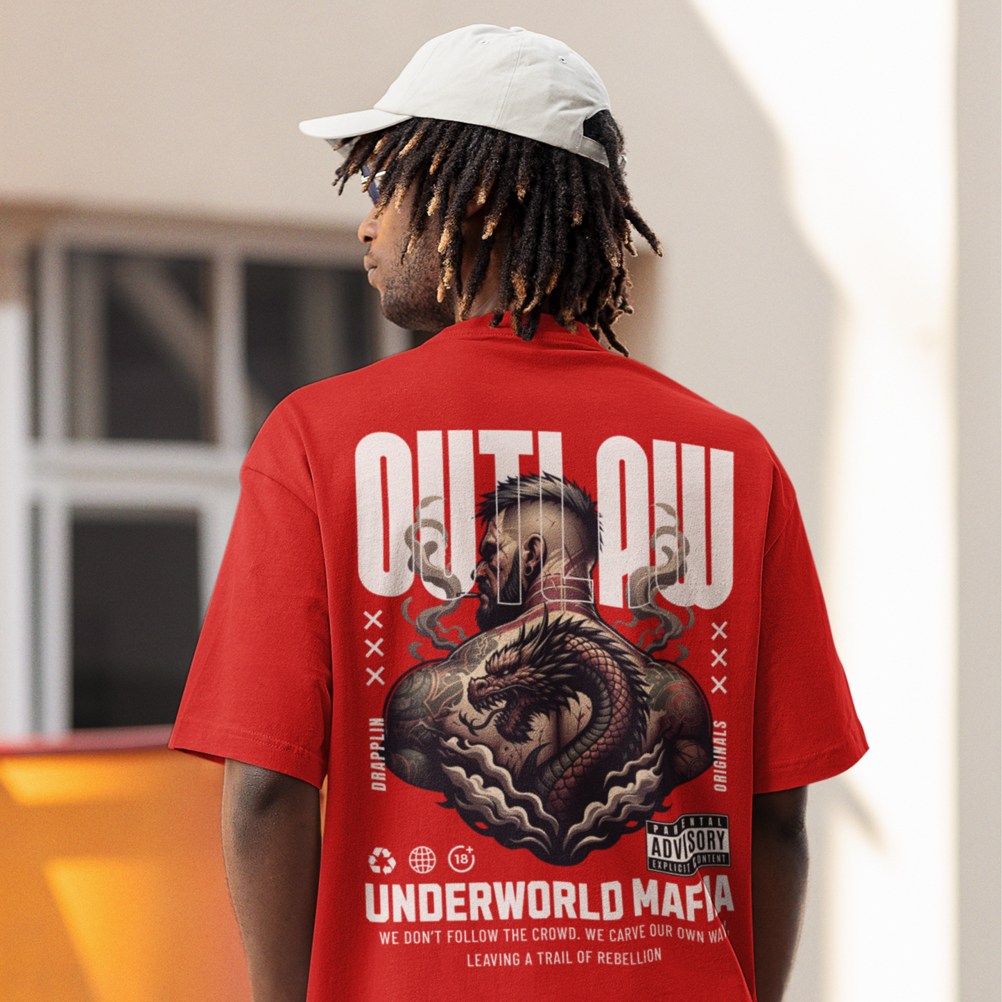 Outlaw Premium Red Oversized Typography Back Printed T-shirt
