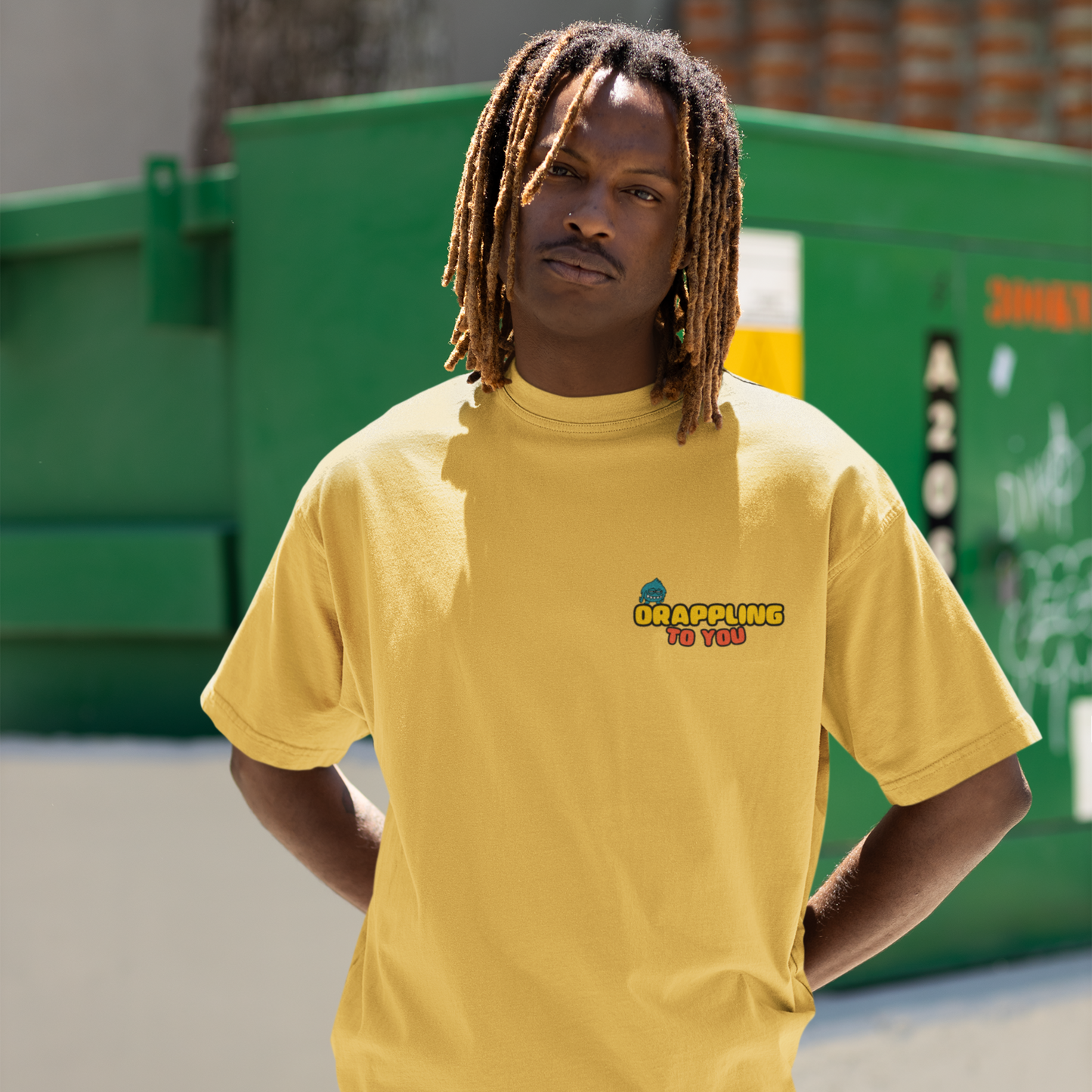 Drapplin To You Premium Mustard Yellow Oversized Typography Back Printed T-shirt