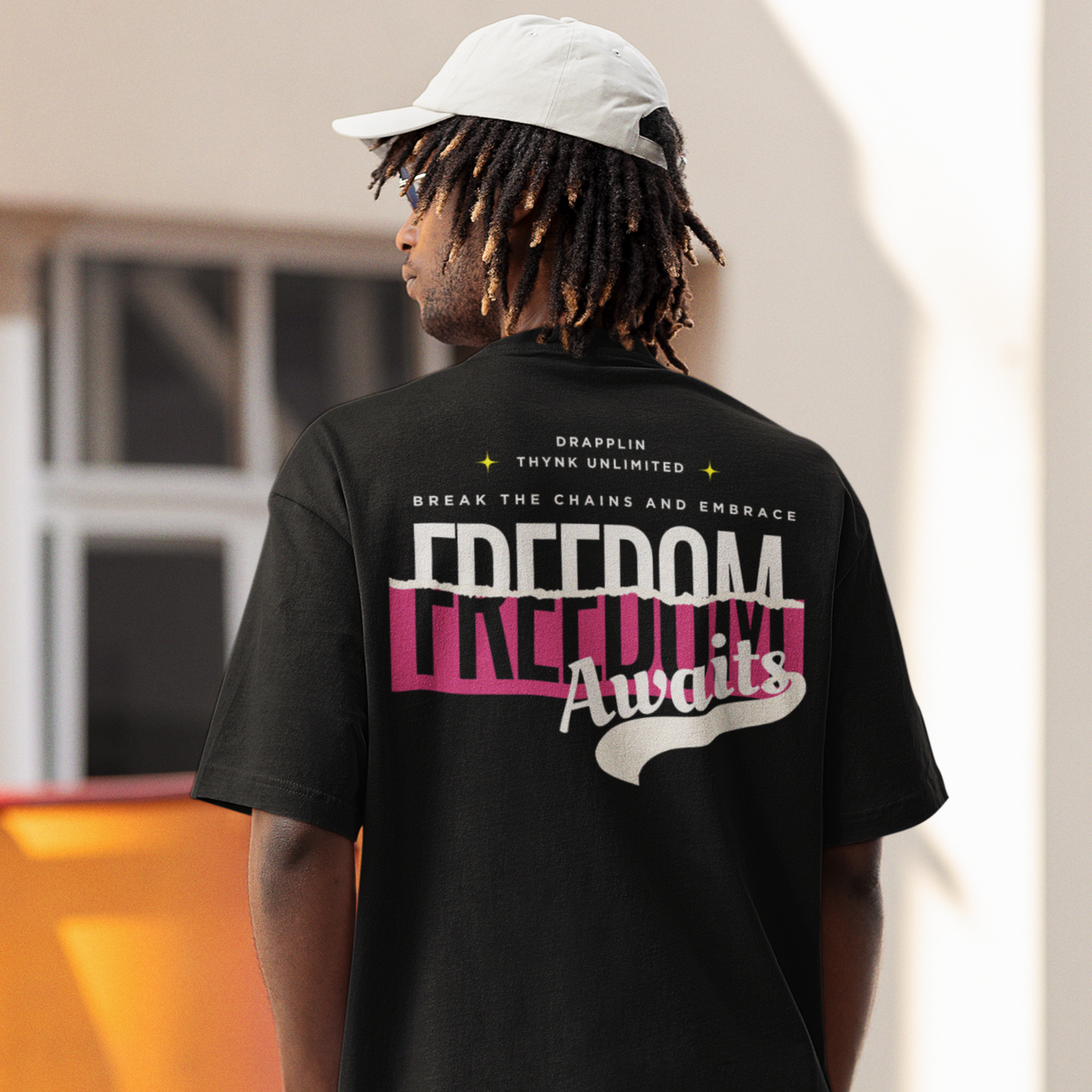 Freedom Awaits Premium Black Oversized Typography Back Printed T-shirt