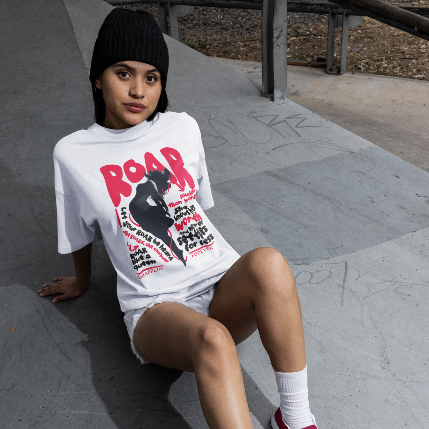 Roar Premium White Oversized Printed T-shirt