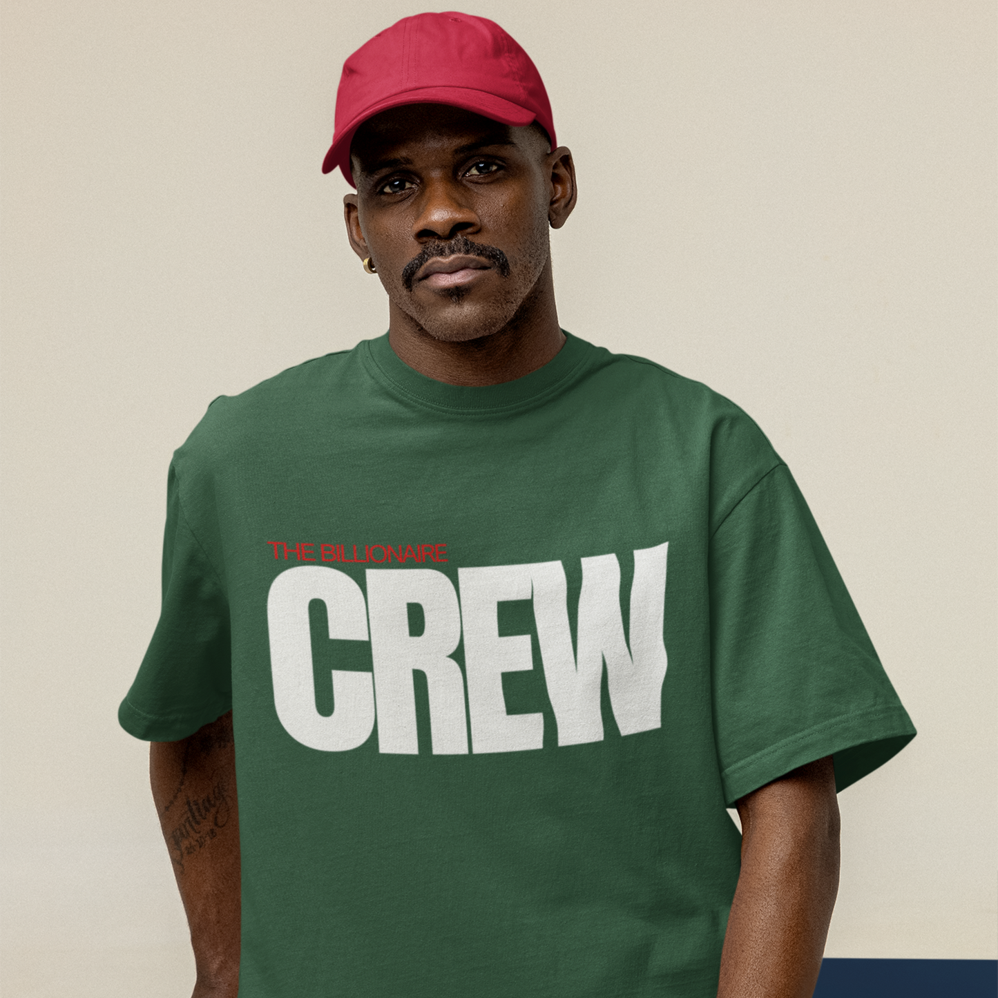 Crew Premium Forest Green Oversized Typography Back Printed T-shirt