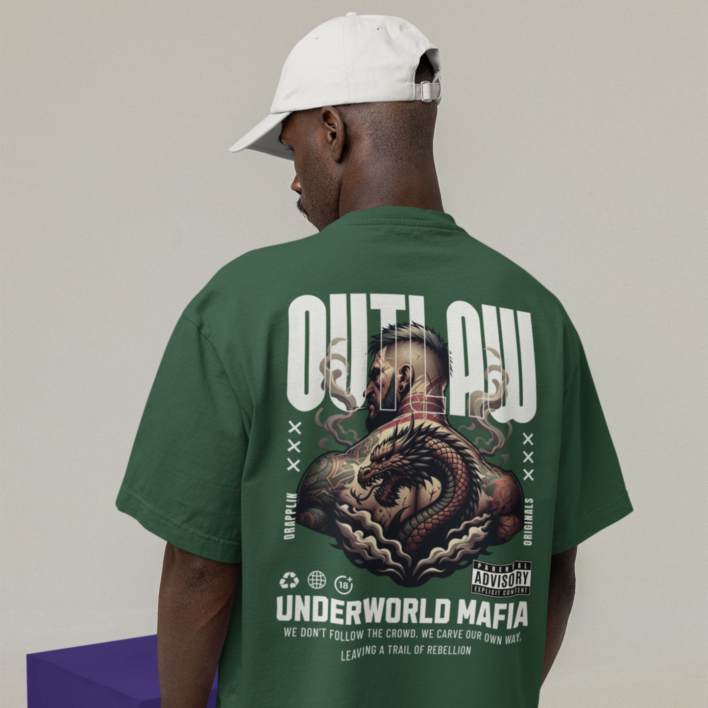 Outlaw Premium Forest Green Oversized Typography Back Printed T-shirt