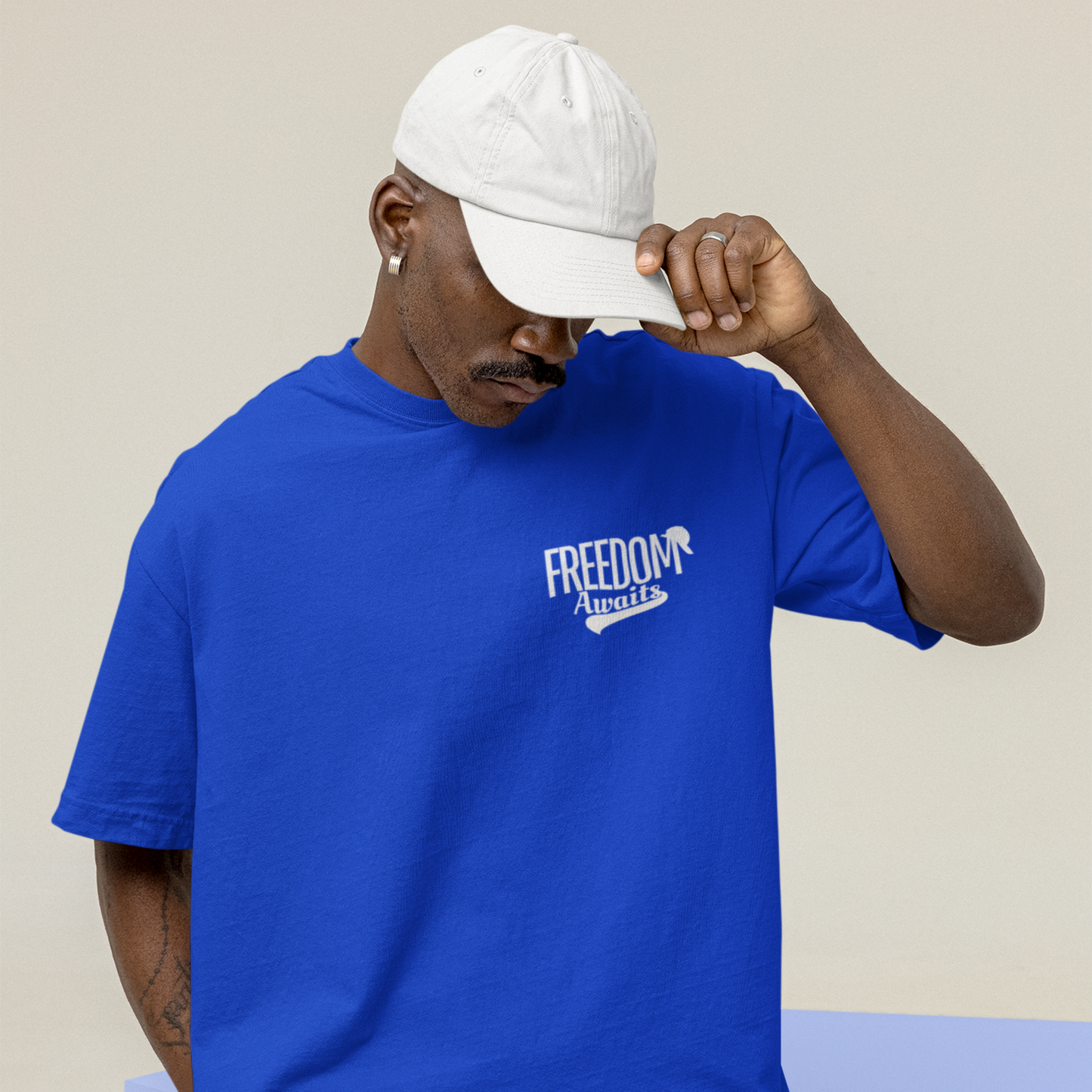 Freedom Awaits Premium Royal Blue Oversized Typography Back Printed T-shirt