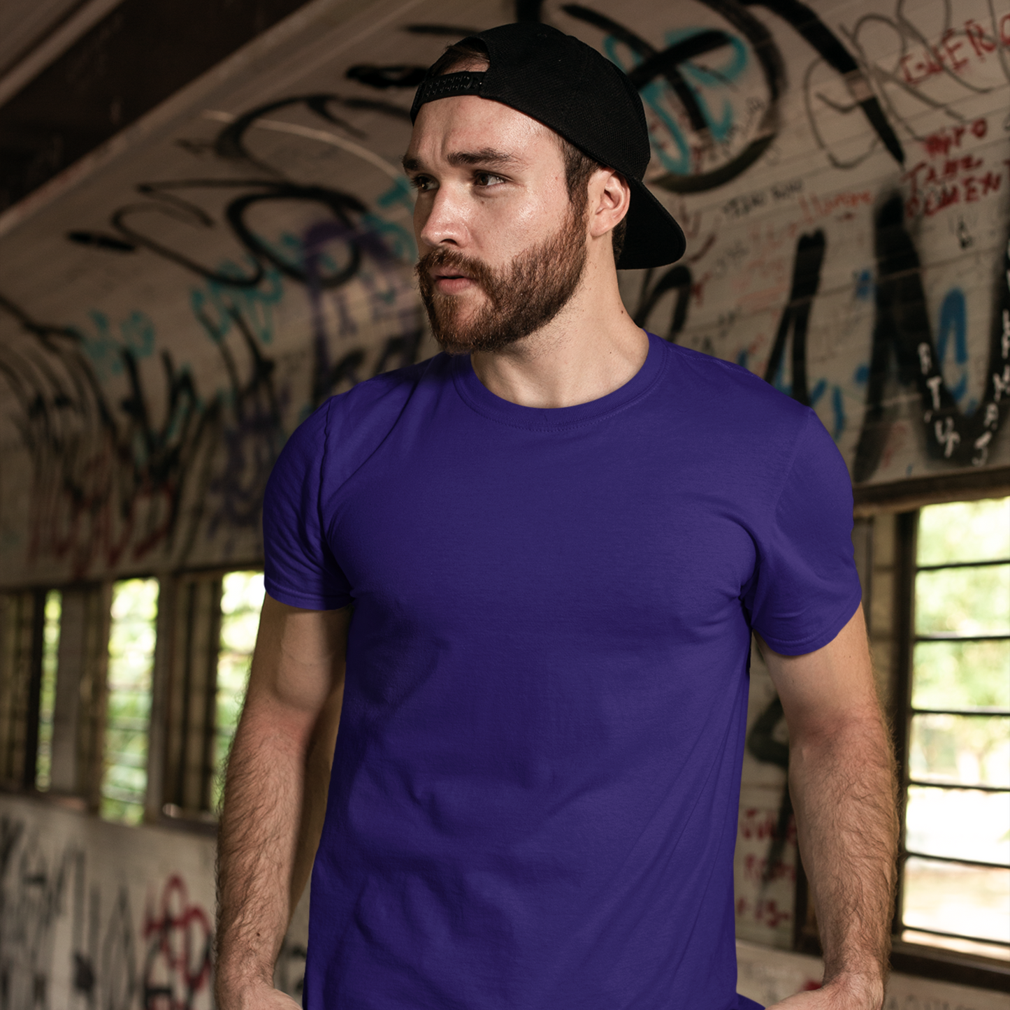 Premium Purple Regular Crew Neck Solid Plain T-shirt