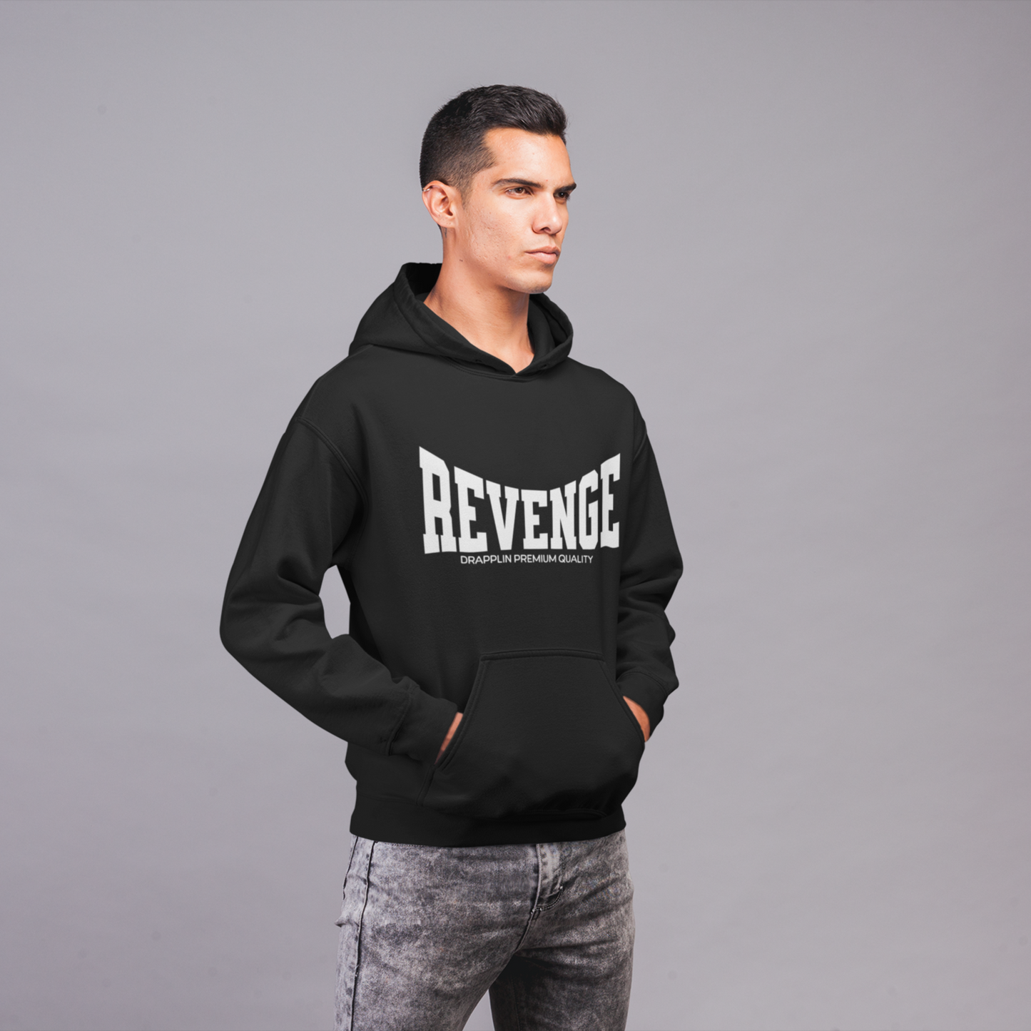 Revenge Black Regular Typographic Printed Hoodie
