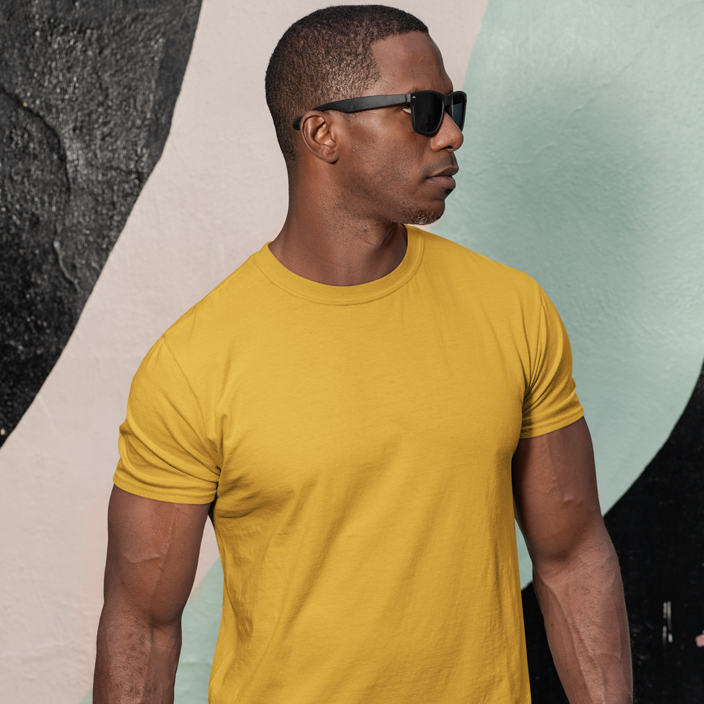 Premium Golden Yellow Regular Crew Neck Solid Plain T-shirt
