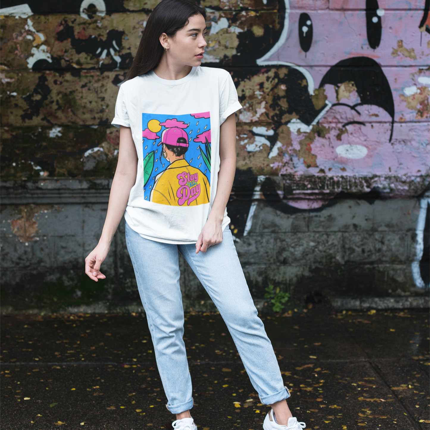 Slay Woman White Relaxed Fit Printed T-shirt