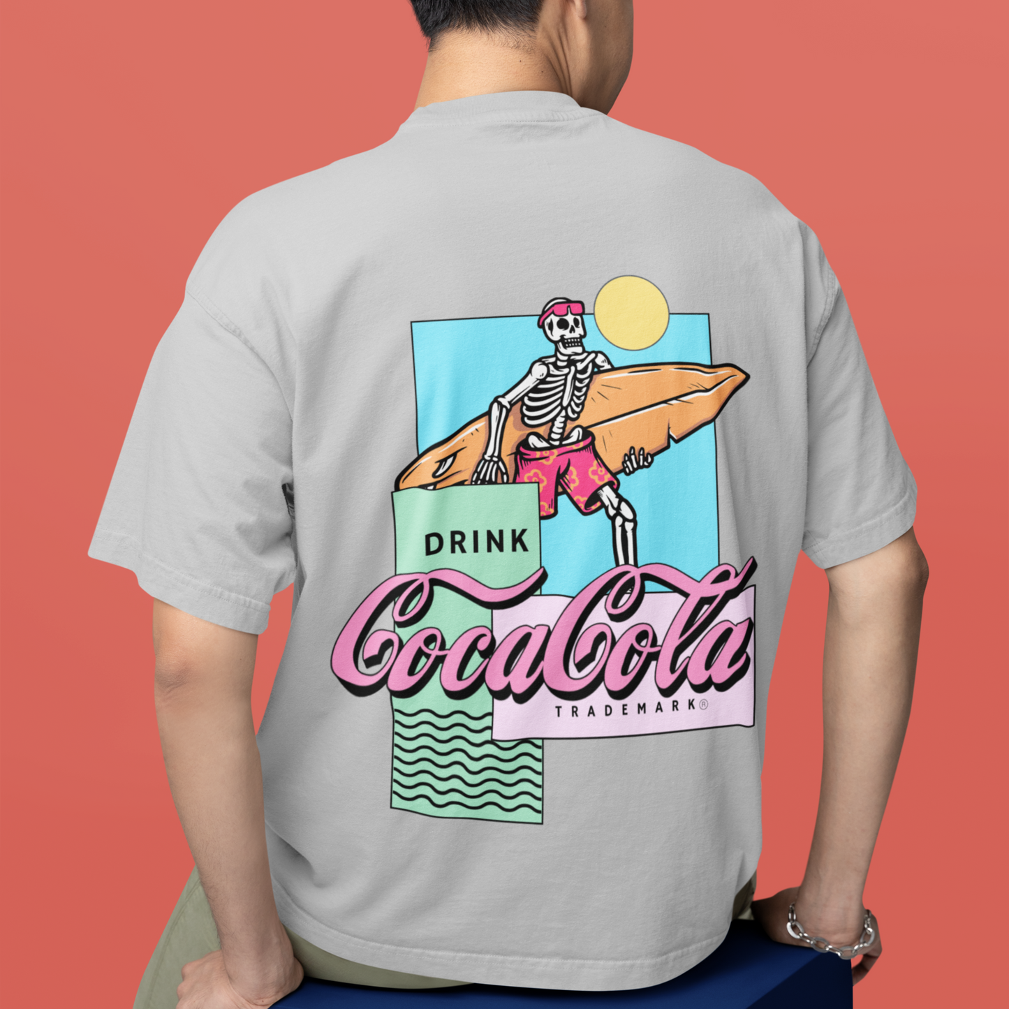 Coca-Cola Premium Grey Mélange Oversized Typography Back Printed T-shirt