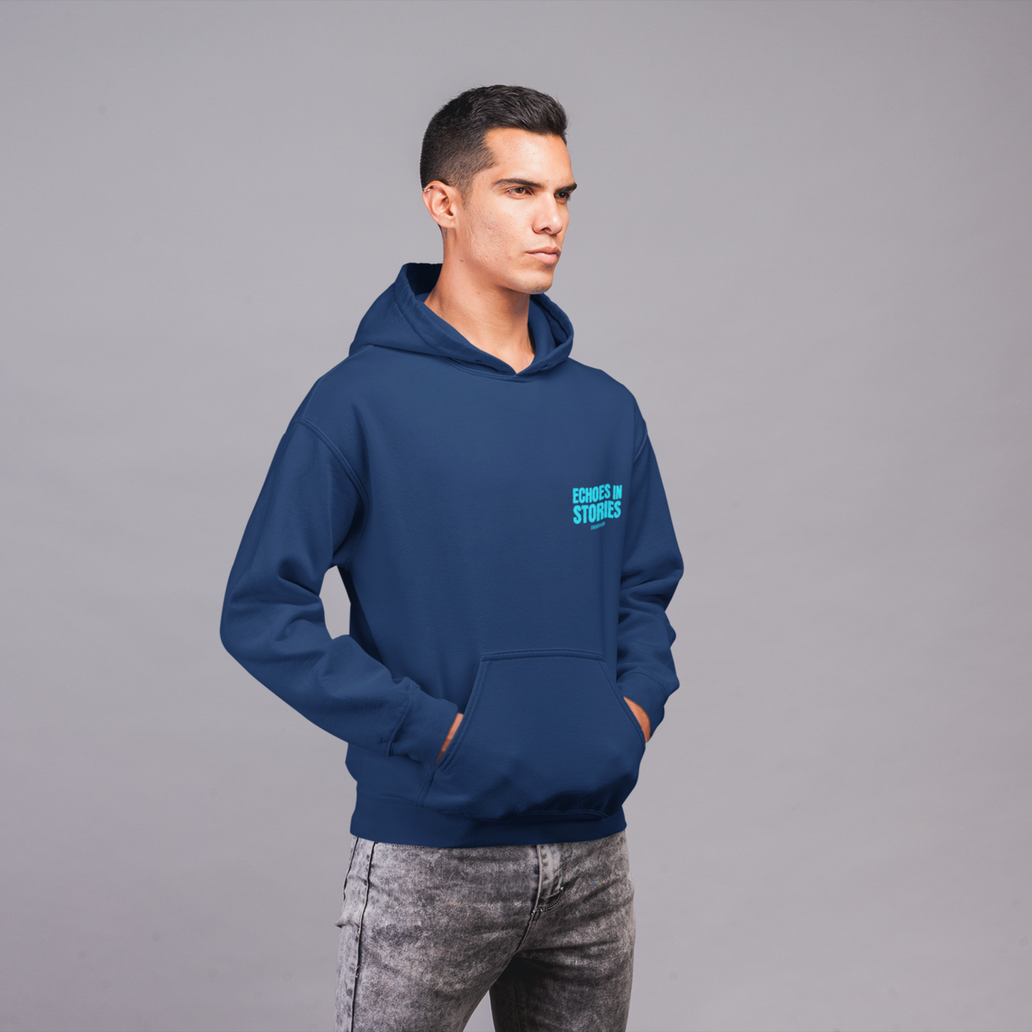 Echoes Navy Blue Regular Back Typographic Printed Hoodie