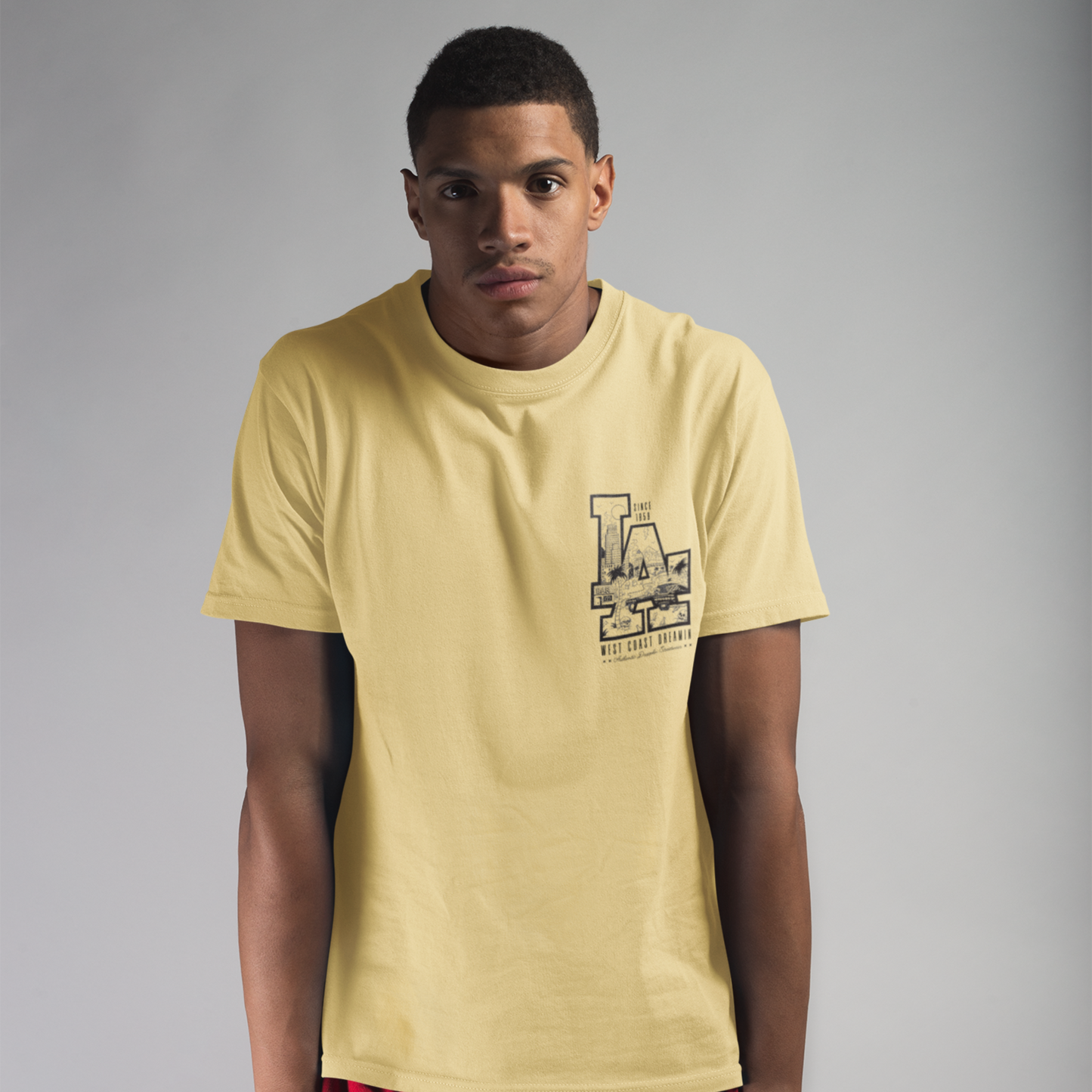 LA Beige Crew Neck Graphic Printed T-shirt