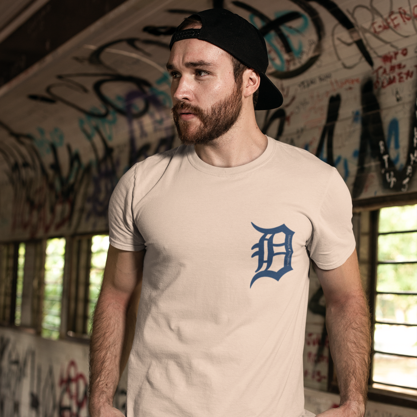 Drapplin Originals Typographic Peach Crew Neck Printed T-shirt