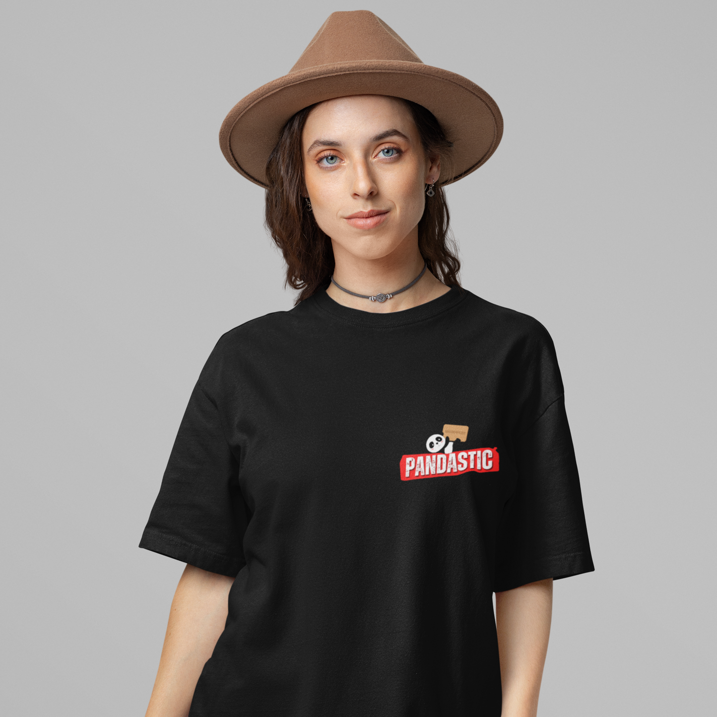 Pandastic Premium Woman Black Oversized Printed T-shirt