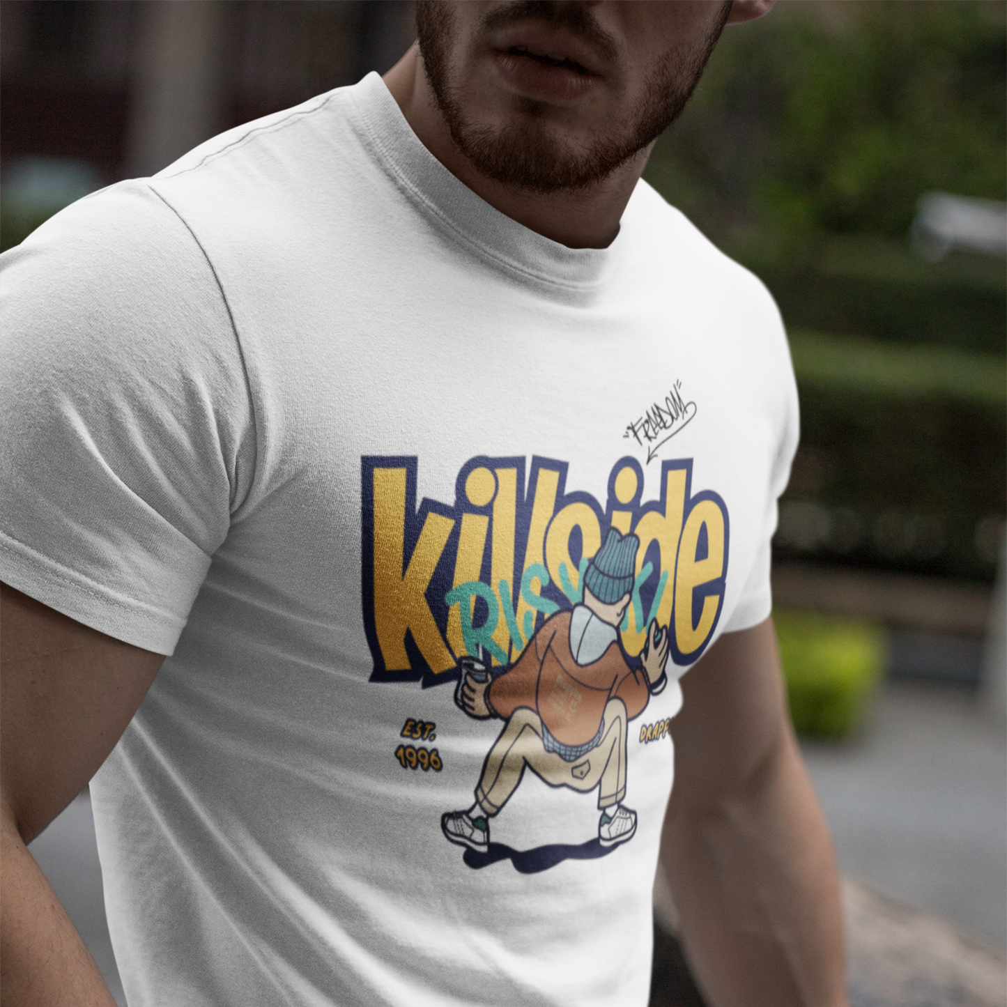 Killside White Crew Neck Graphic Printed T-shirt