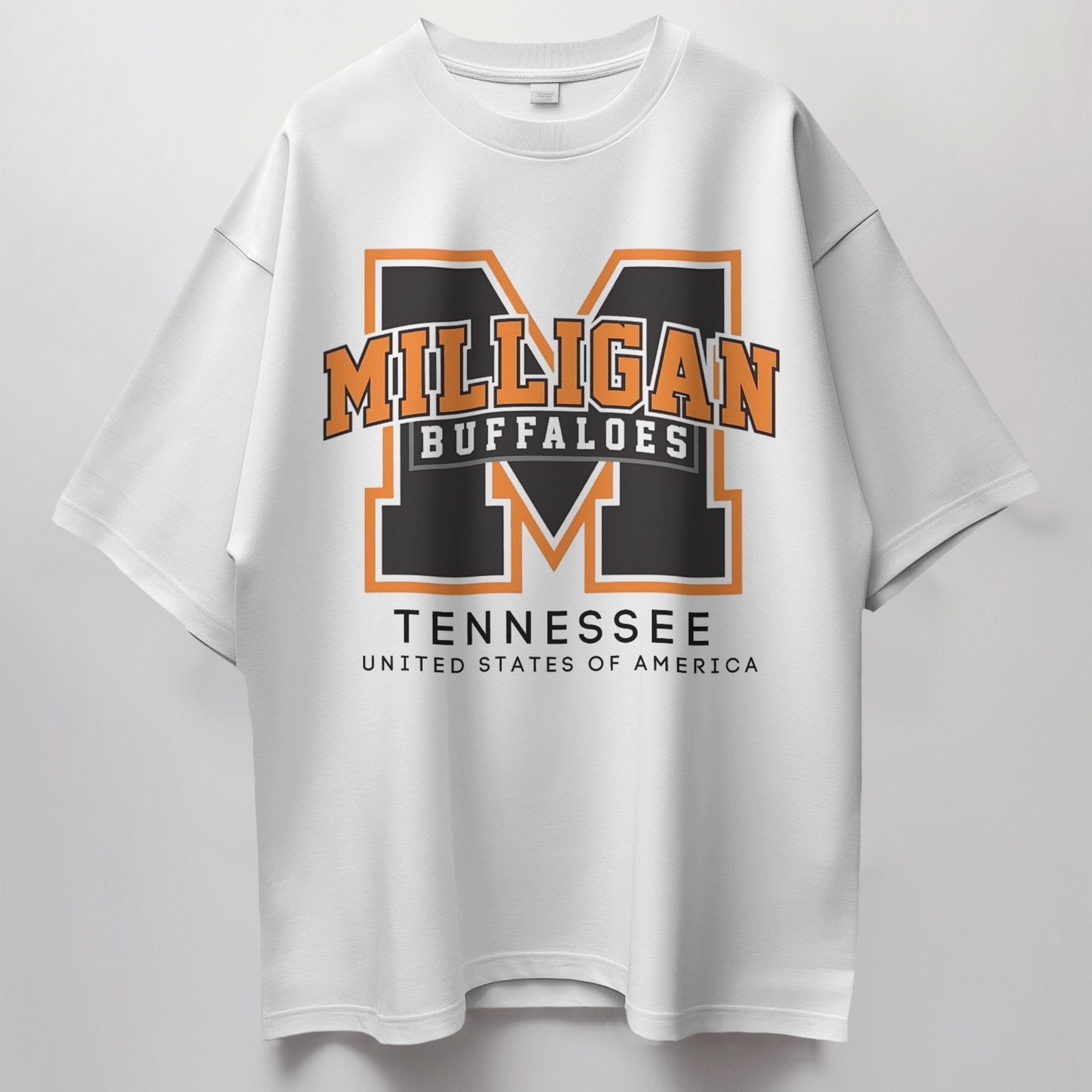 Milligan Premium White Oversized Typography Printed T-shirt