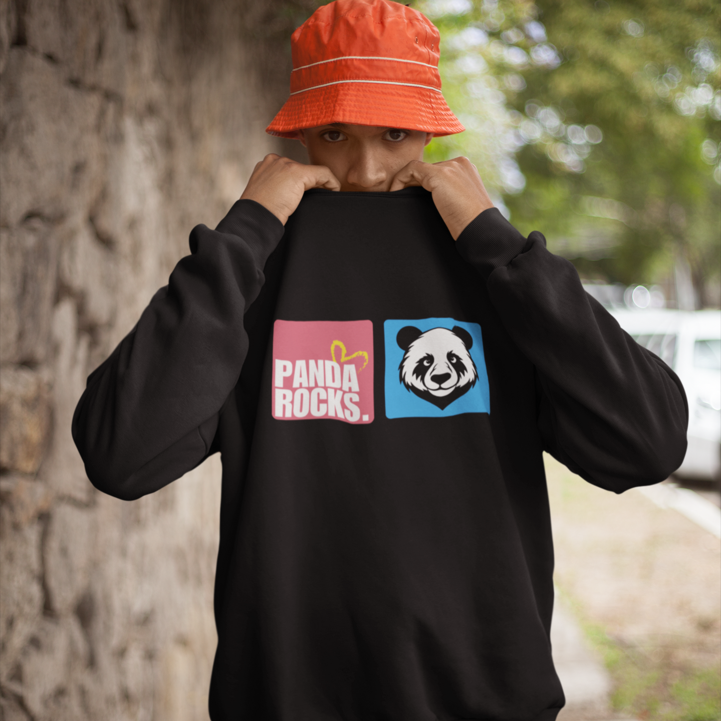Panda Rocks Black Oversized Back Typographic Printed Sweatshirt