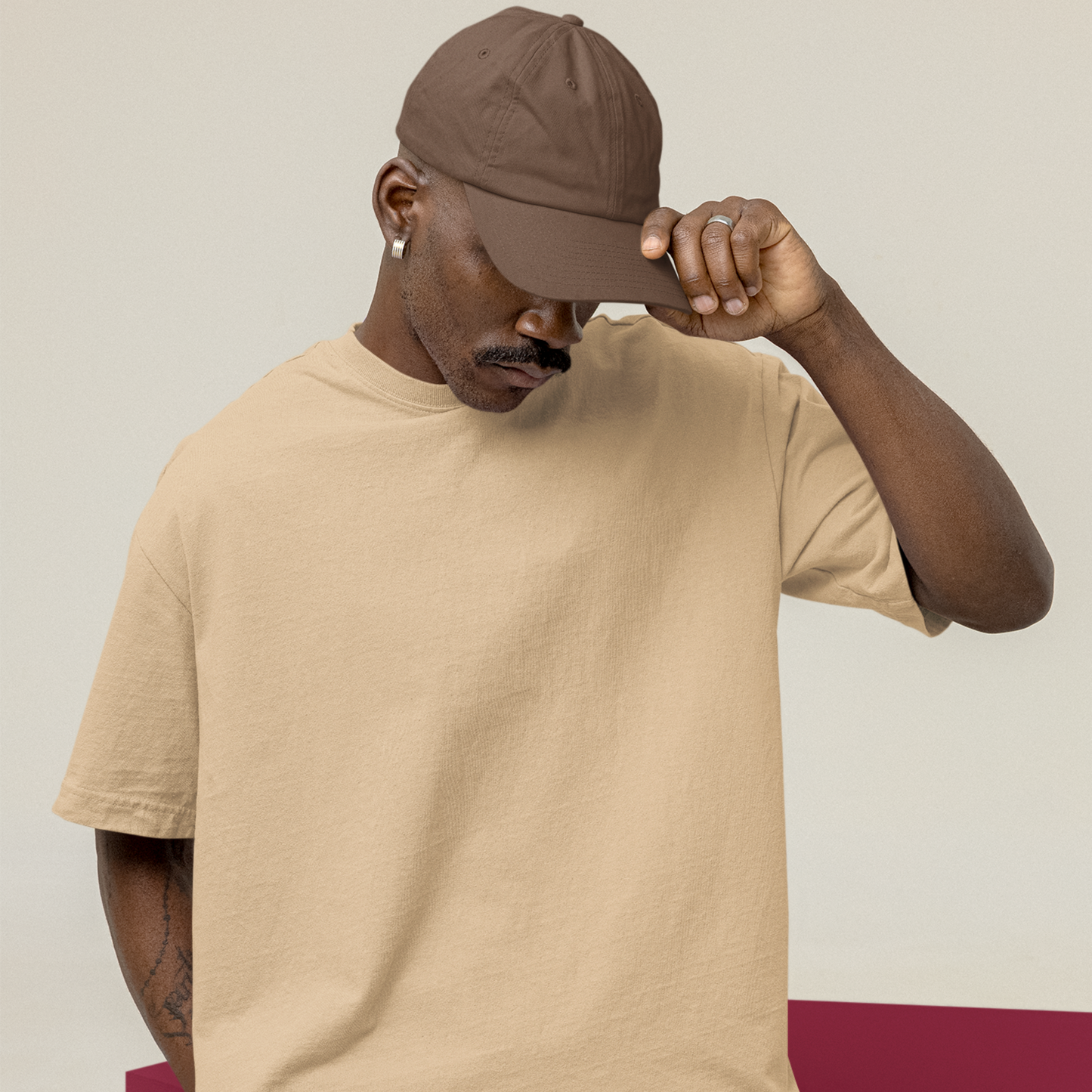 Premium Beige Oversized Solid Plain T-shirt