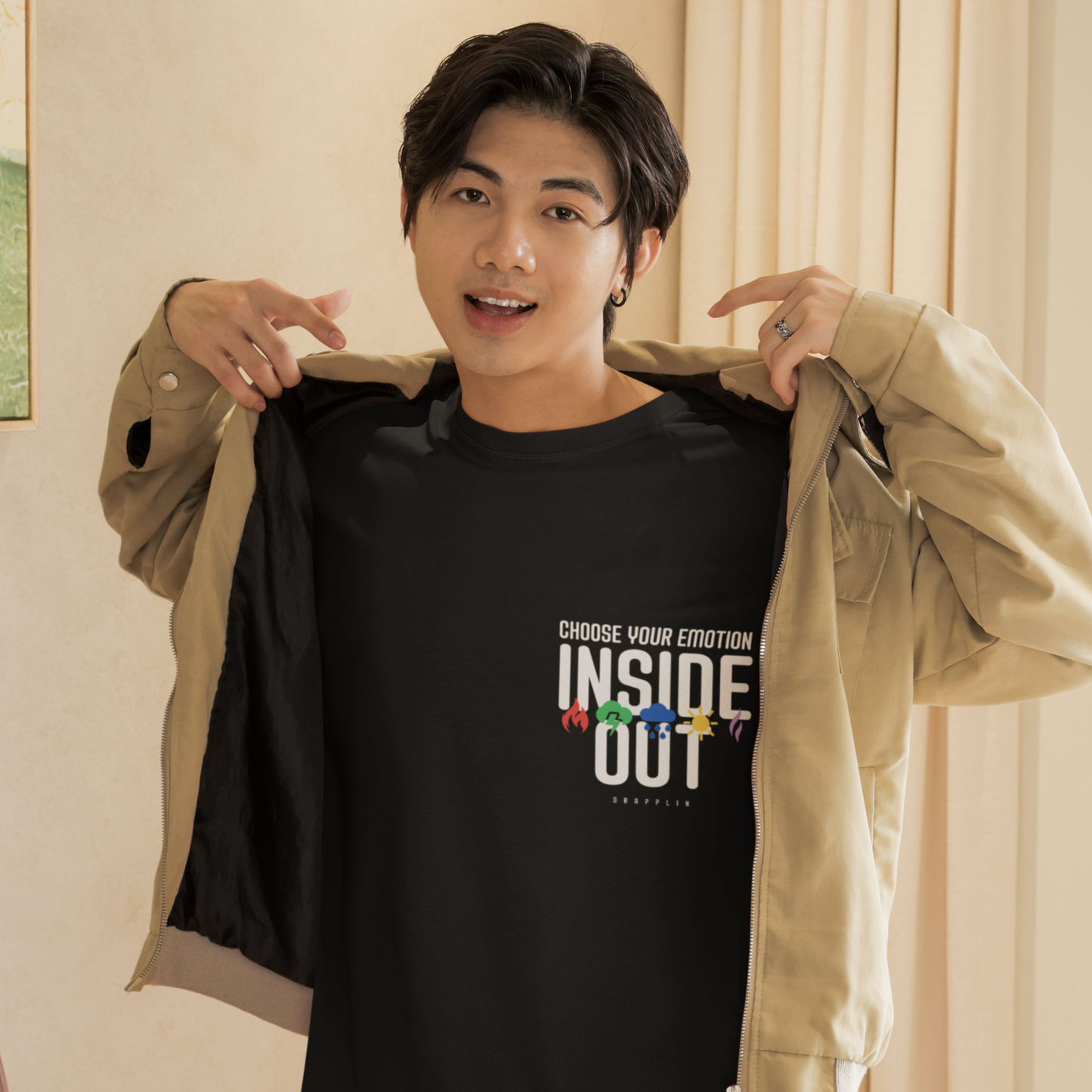 Inside Out Premium Black Oversized Printed T-shirt