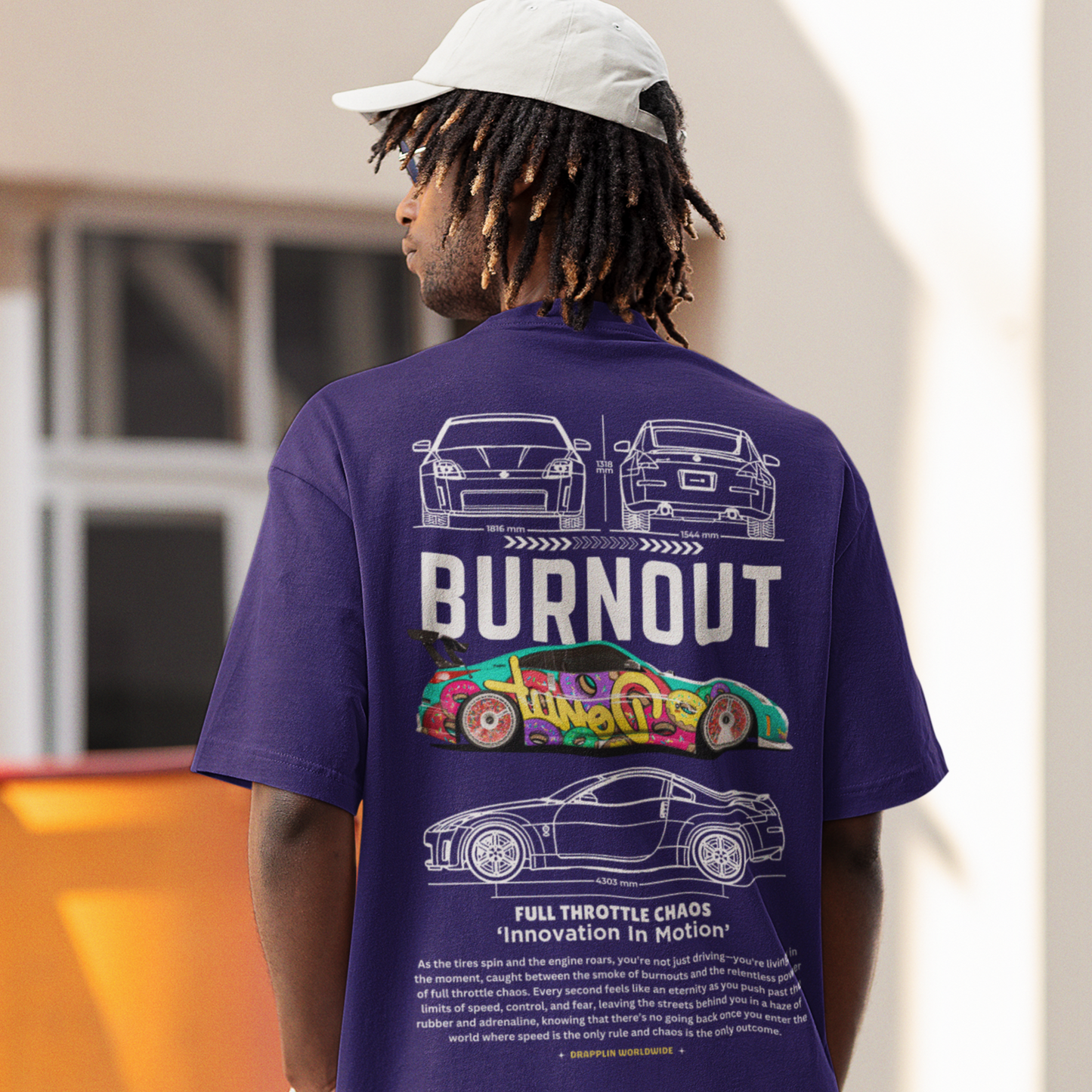 Burnout Premium Purple Oversized Typography Back Printed T-shirt