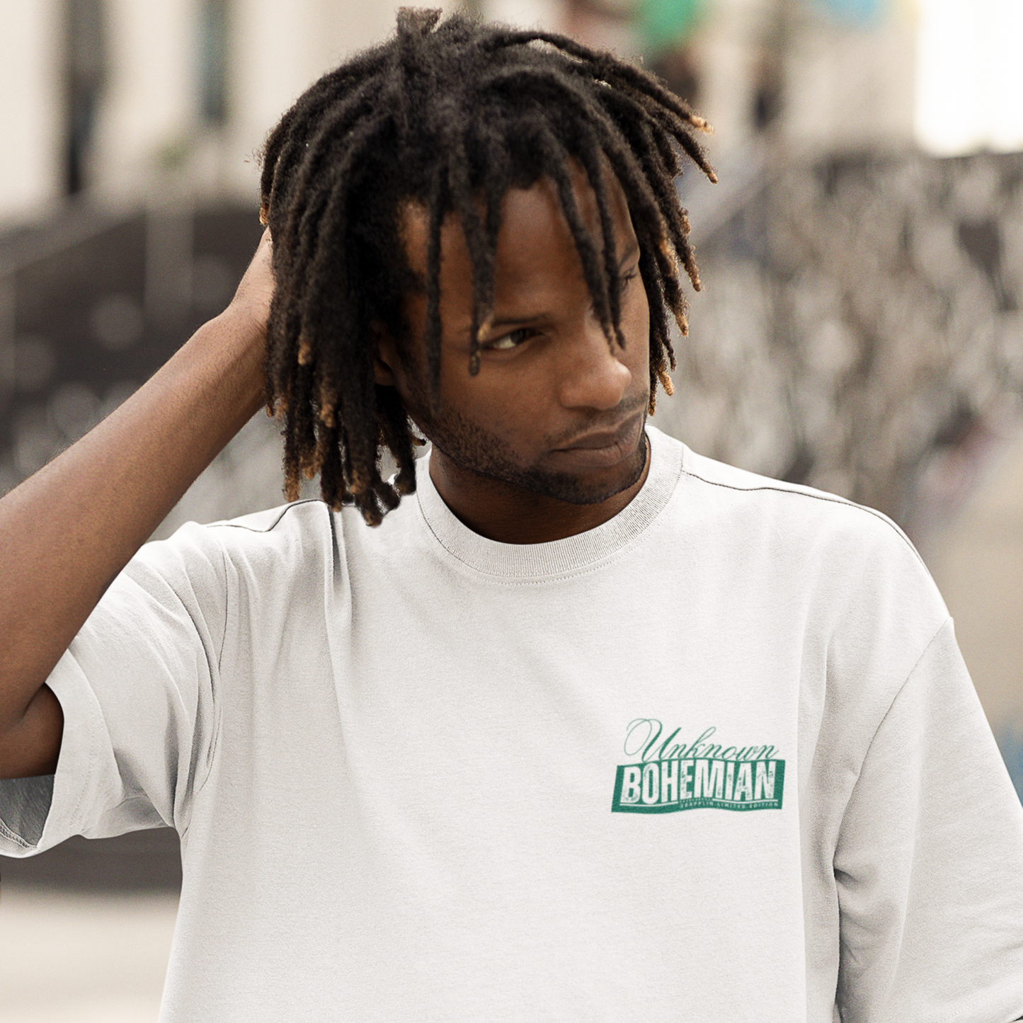 Unknown Bohemian Premium White Oversized Typography Back Printed T-shirt