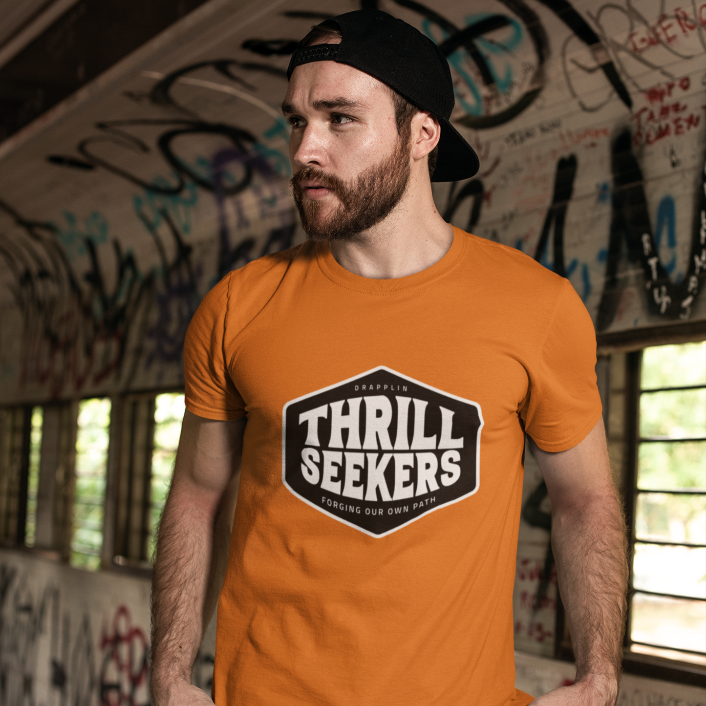 Thrill Seekers Orange Crew Neck Graphic Printed T-shirt