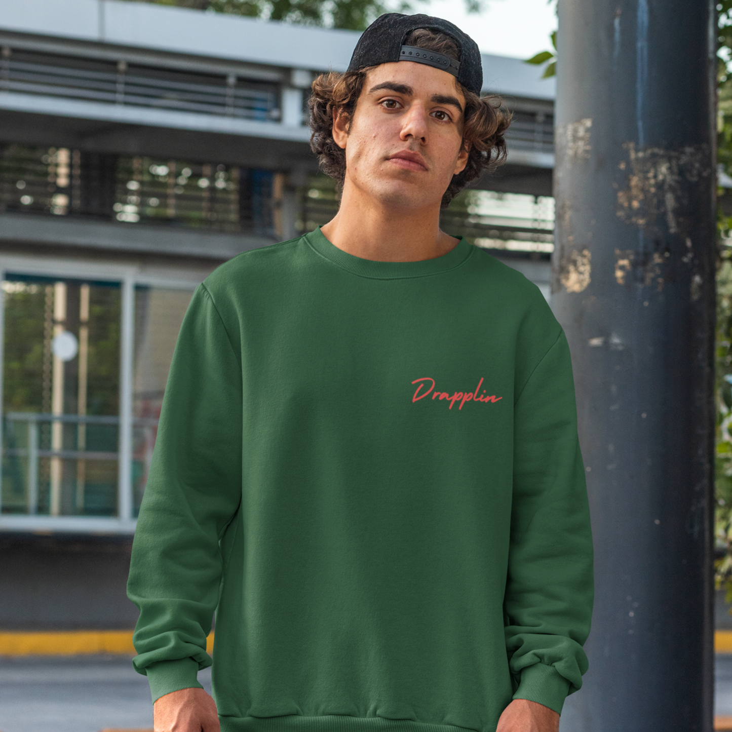 No Stress Forest Green Oversized Back Typographic Printed Sweatshirt