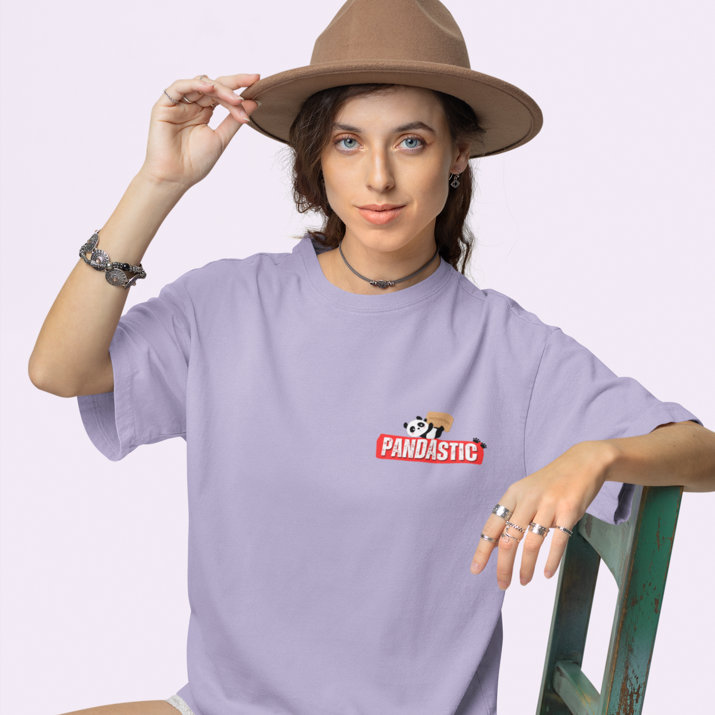 Pandastic Premium Woman Lavender Oversized Printed T-shirt