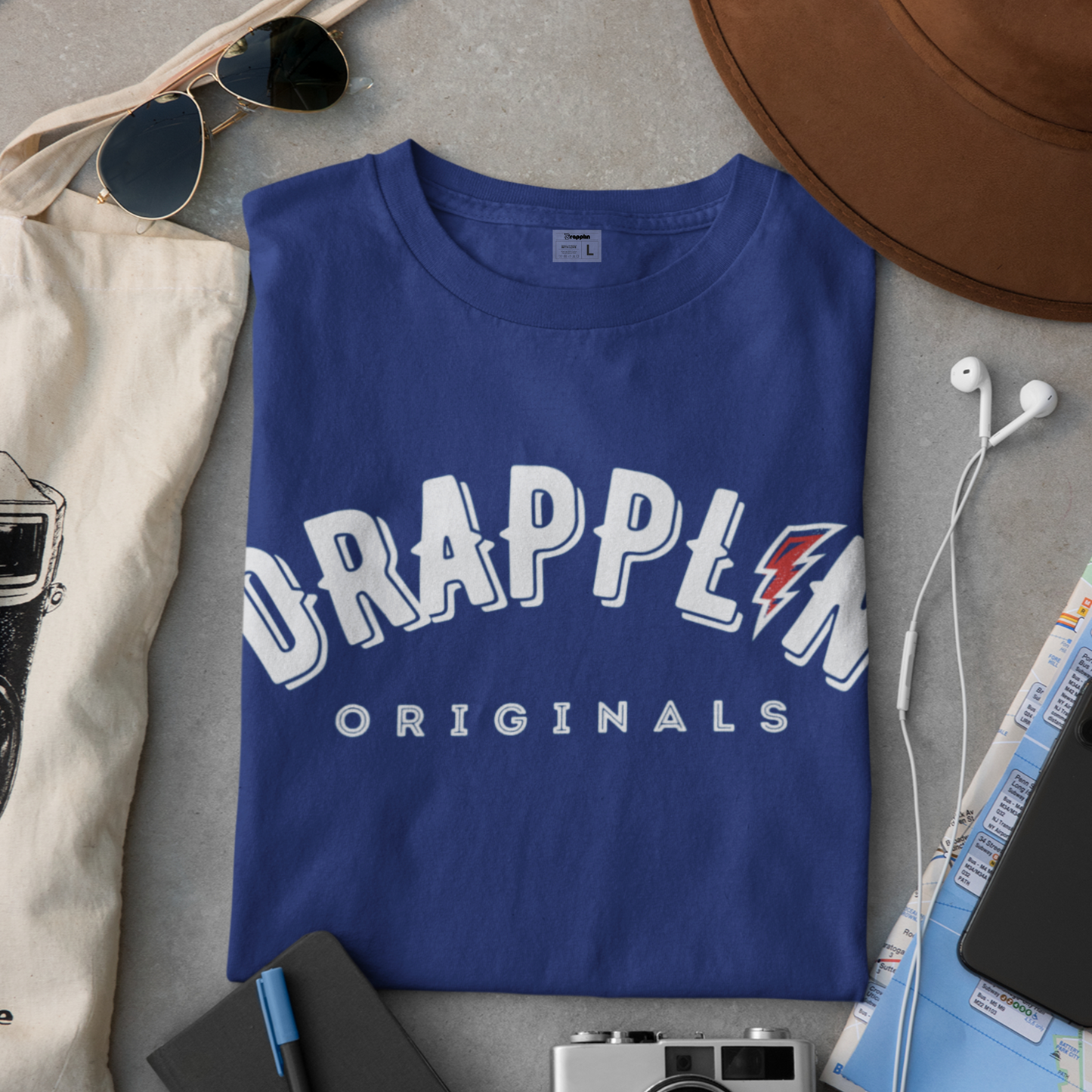 Drapplin Signature Navy Blue Oversized Unisex Typography Printed T-shirt