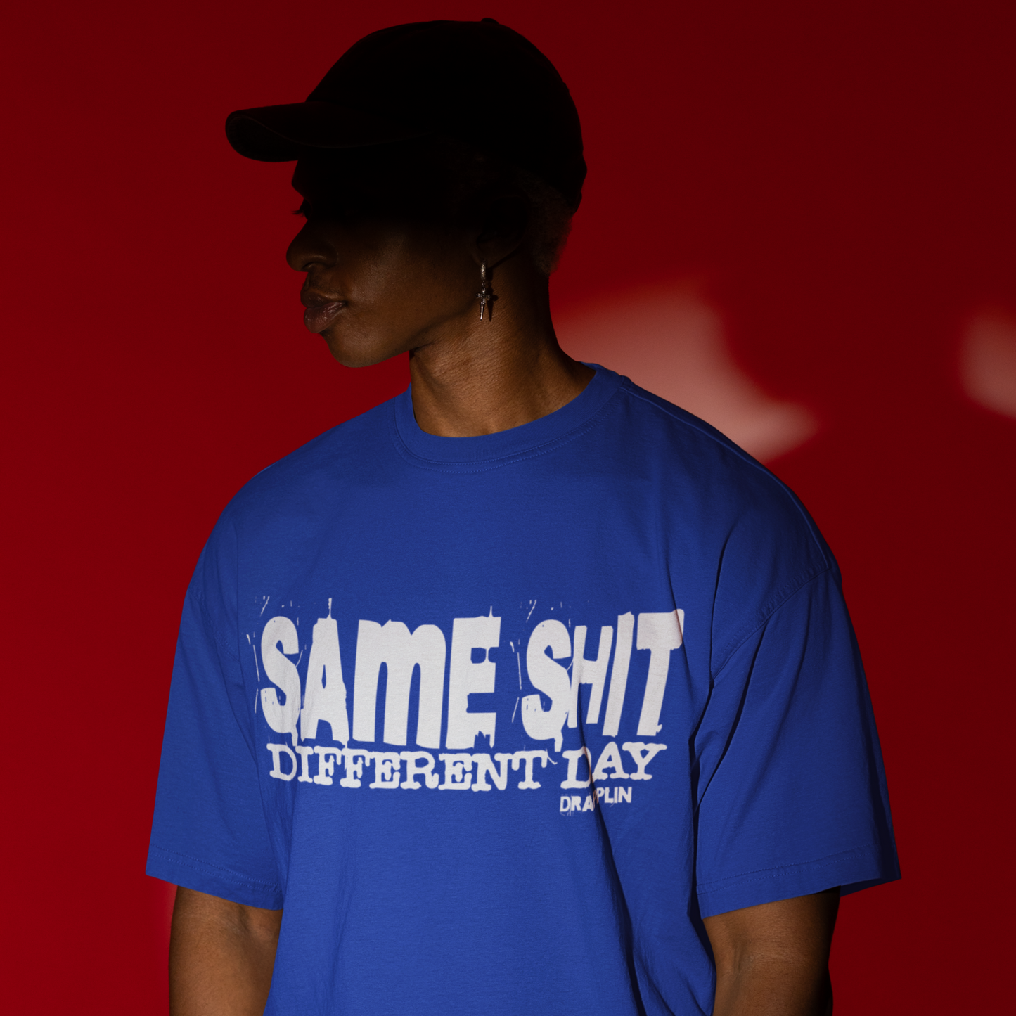 Different Premium Royal Blue Oversized Typography Printed T-shirt