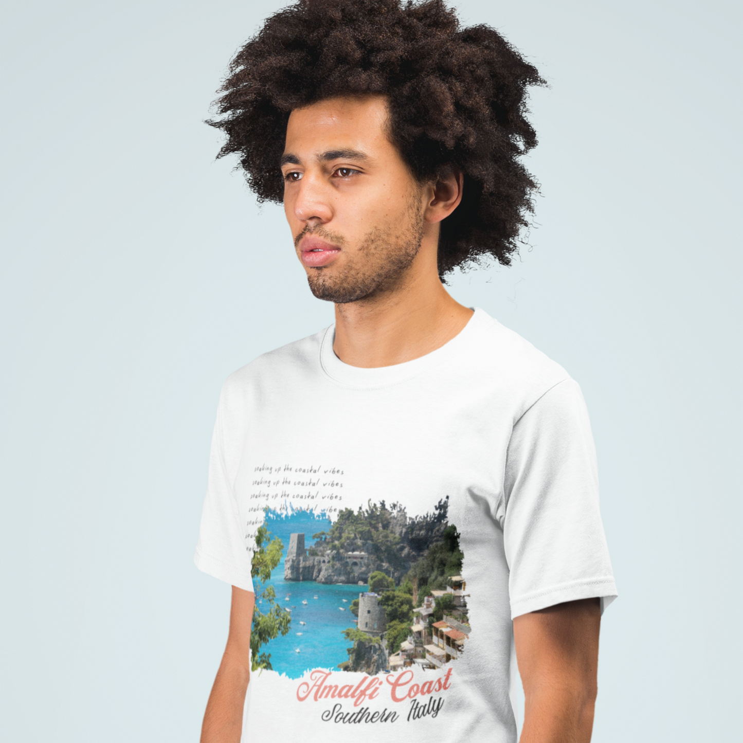 Amalfi Coast White Crew Neck Graphic Printed T-shirt