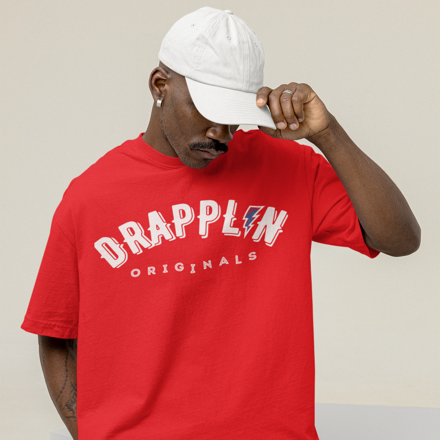 Drapplin Signature Red Oversized Unisex Typography Printed T-shirt