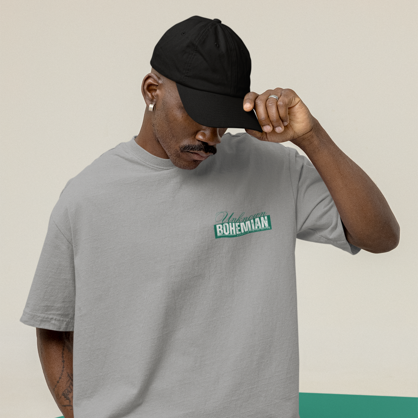 Unknown Bohemian Premium Grey Mélange Oversized Typography Back Printed T-shirt