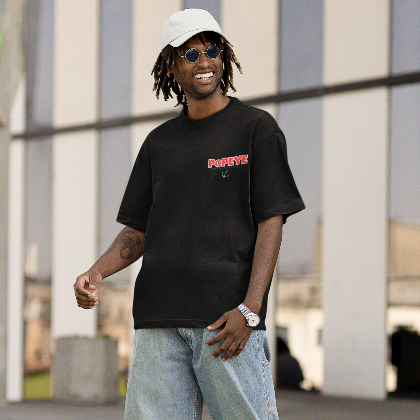 Popeye Premium Black Oversized Typography Back Printed T-shirt