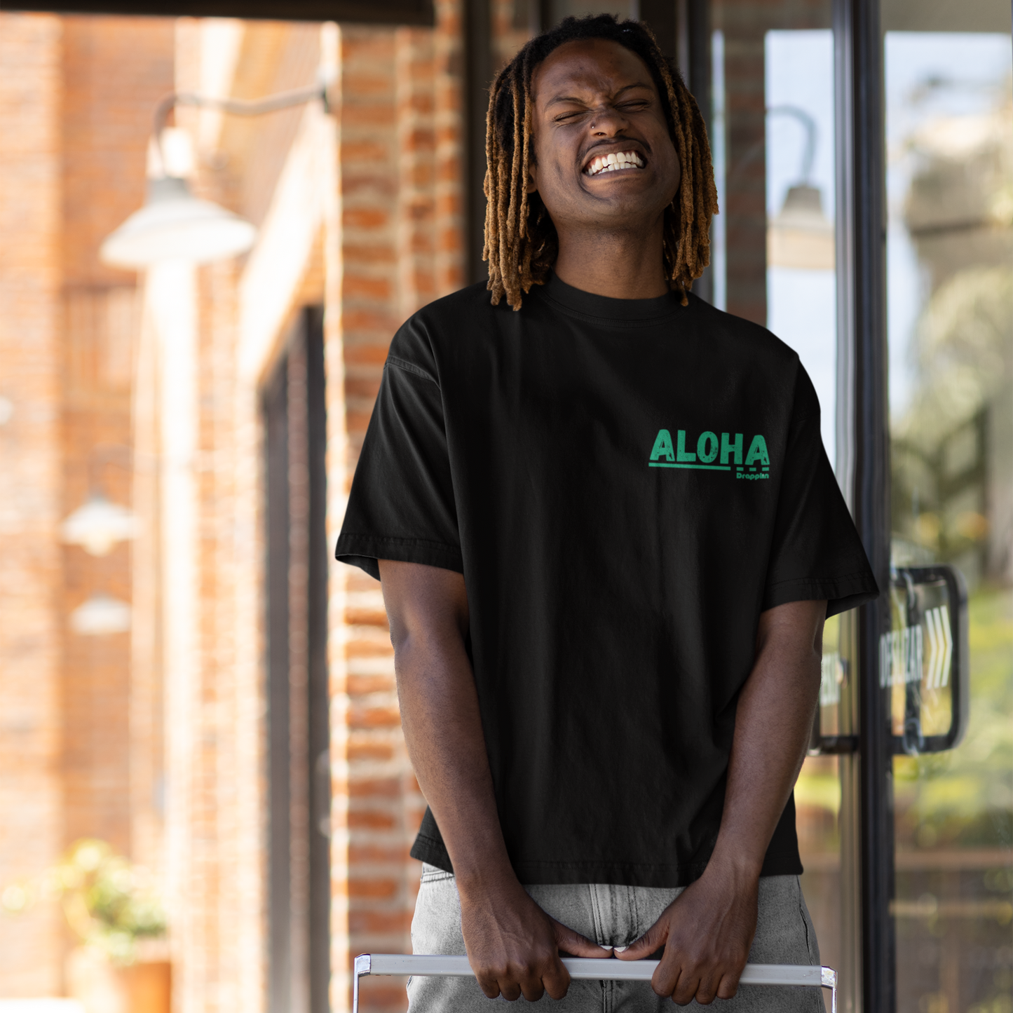 Aloha Black Oversized Typography Back Printed T-shirt