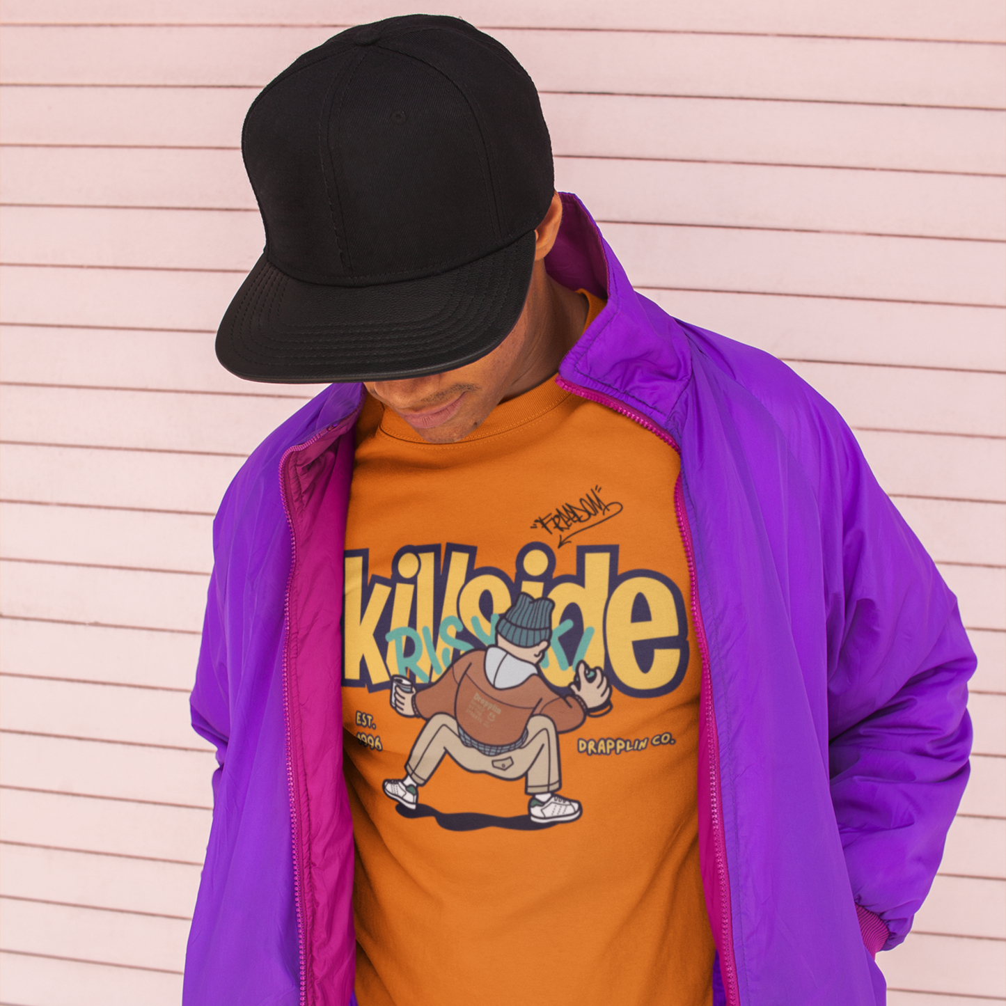 Killside Orange Crew Neck Graphic Printed T-shirt