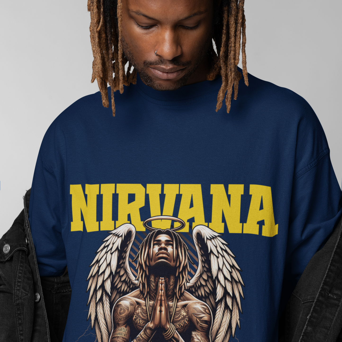 Nirvana Premium Navy Blue Oversized Typography T-shirt