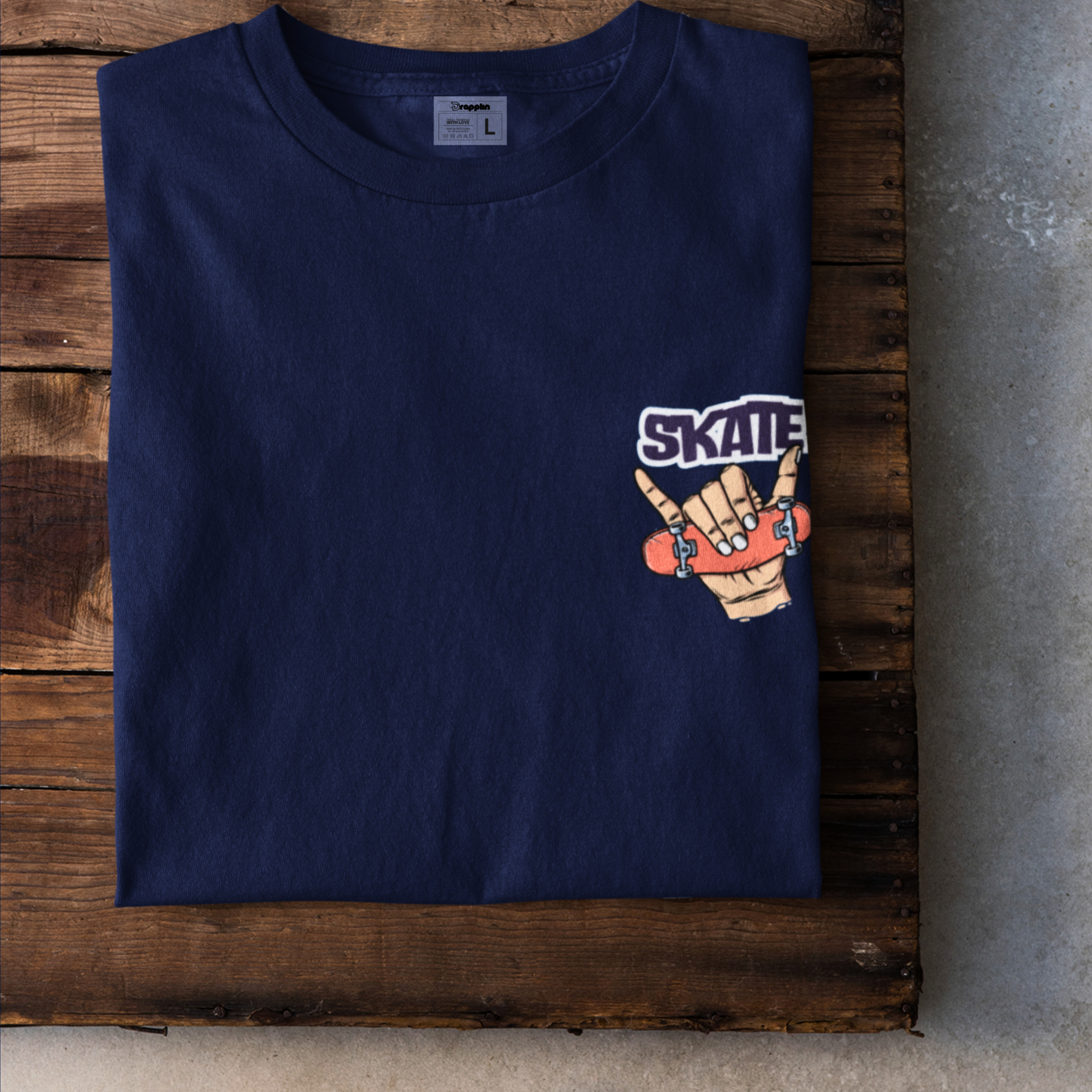 Skate Navy Blue Oversized Typography Back Printed T-shirt