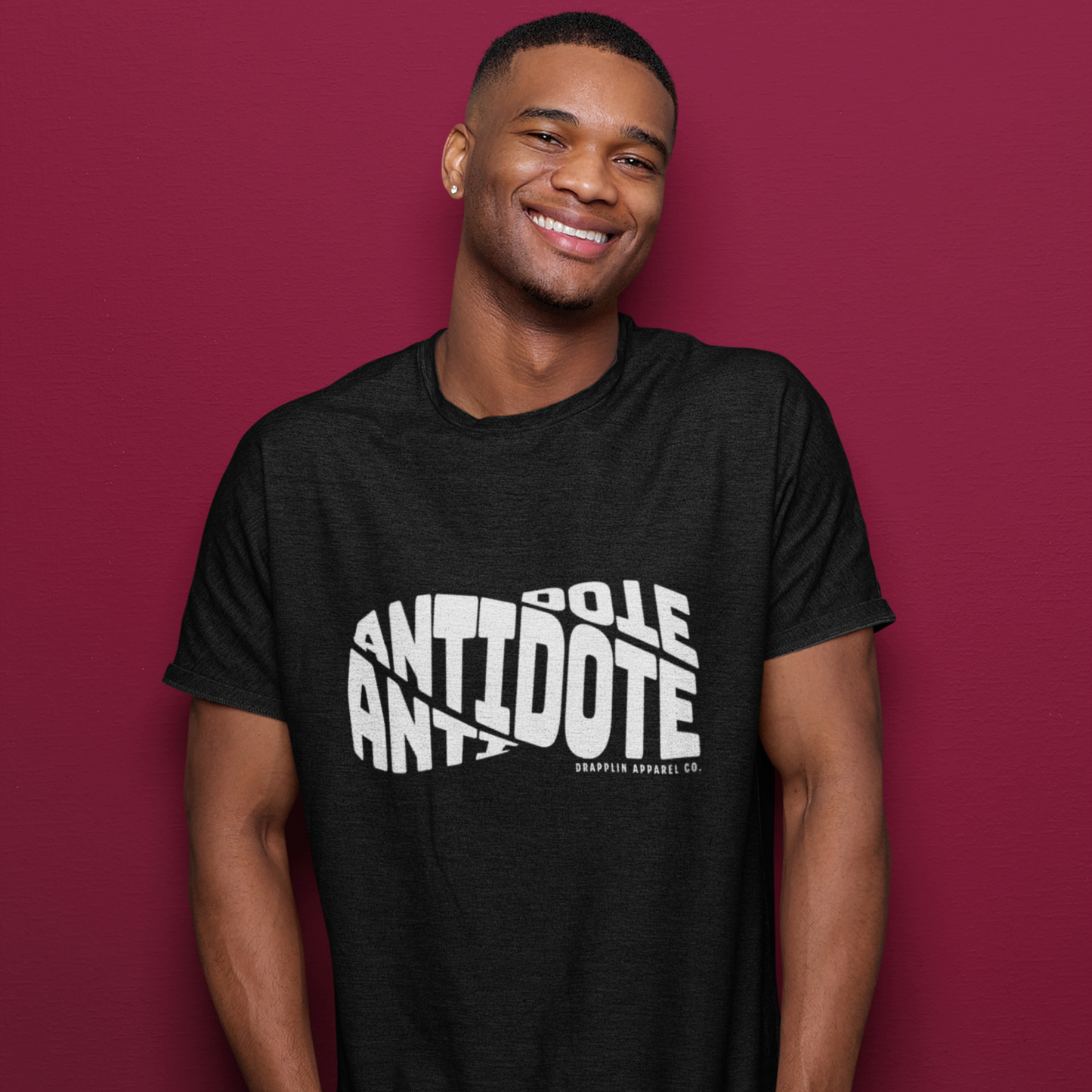 Antidote Black Crew Neck Graphic Printed T-shirt