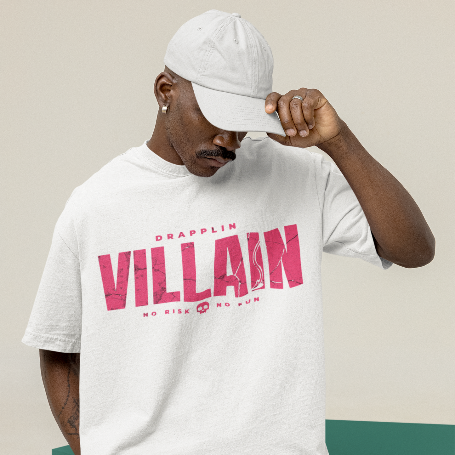 Villain Premium White Oversized Typography T-shirt