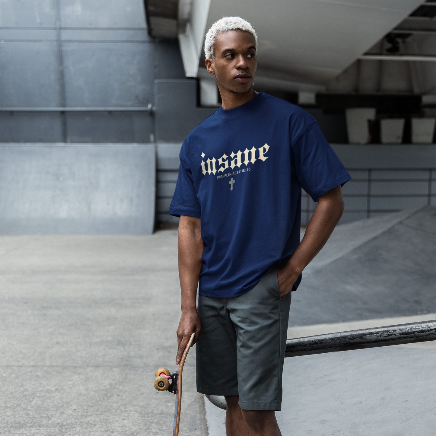 Insane Premium Navy Blue Oversized Typography Back Printed T-shirt