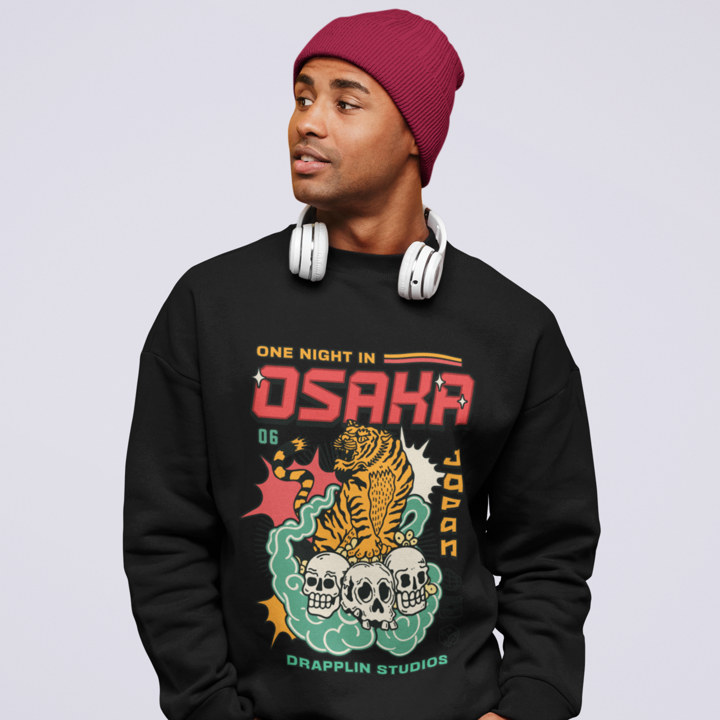 Osaka Black Regular Typographic Printed Sweatshirt