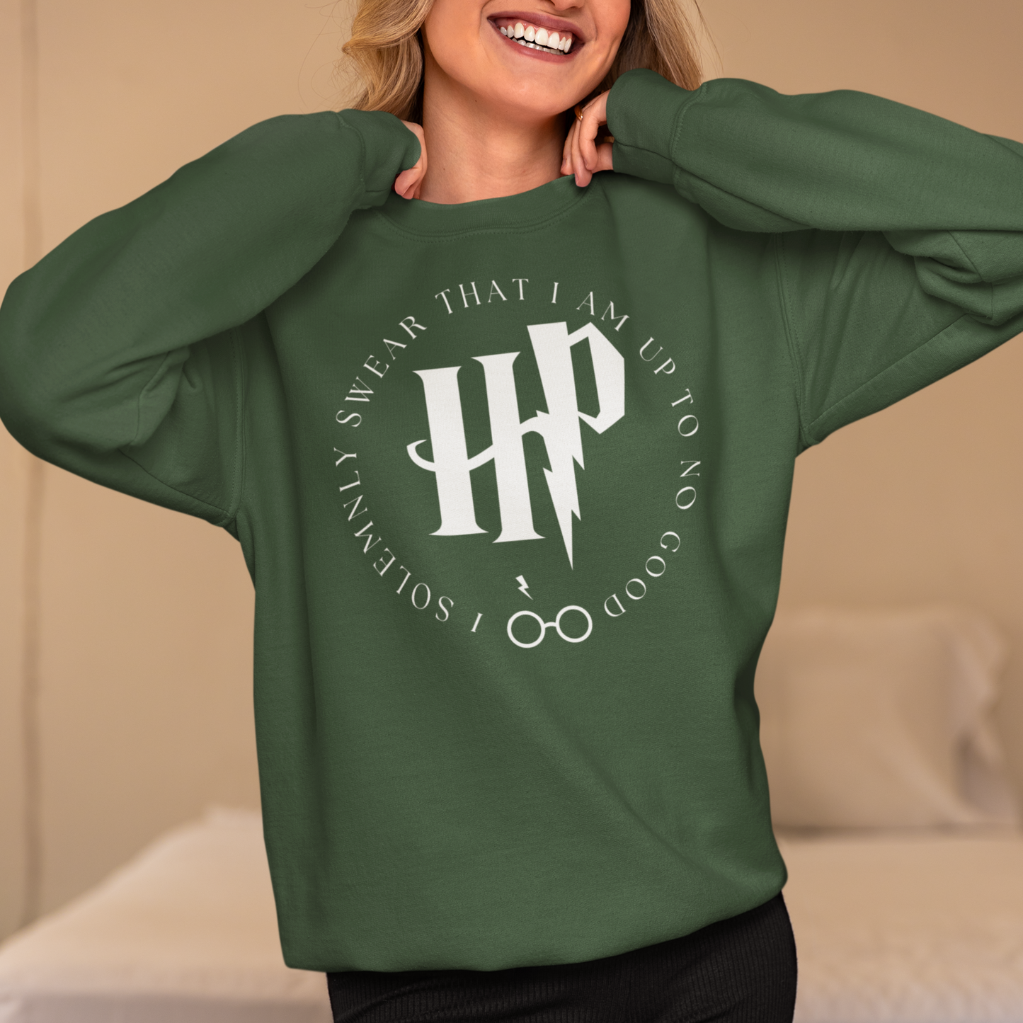 Harry Potter Olive Green Woman Regular Typographic Printed Sweatshirt