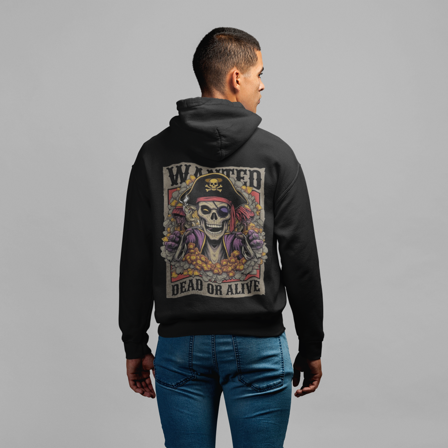 Pirates Black Regular Back Typographic Printed Hoodie