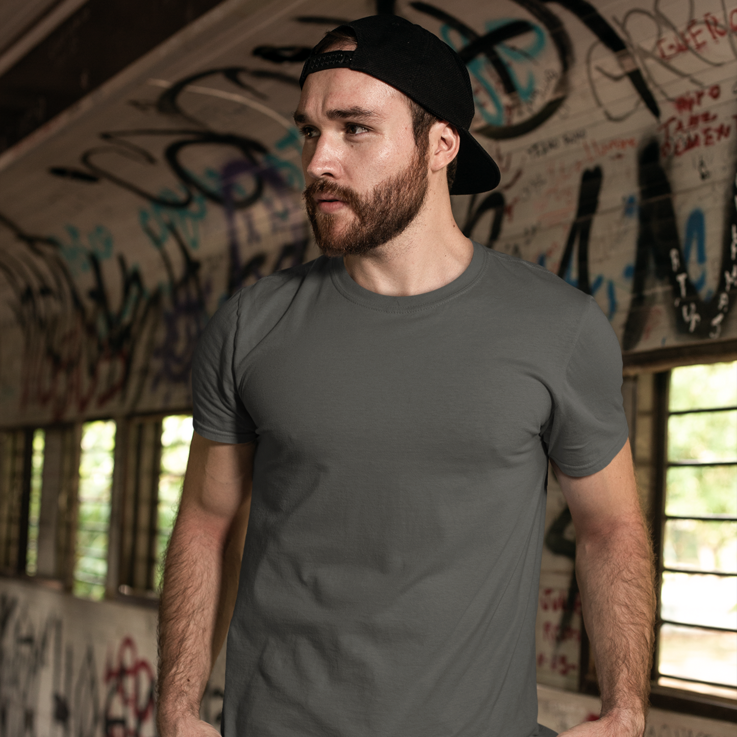 Premium Charcoal Mélange Regular Crew Neck Solid Plain T-shirt